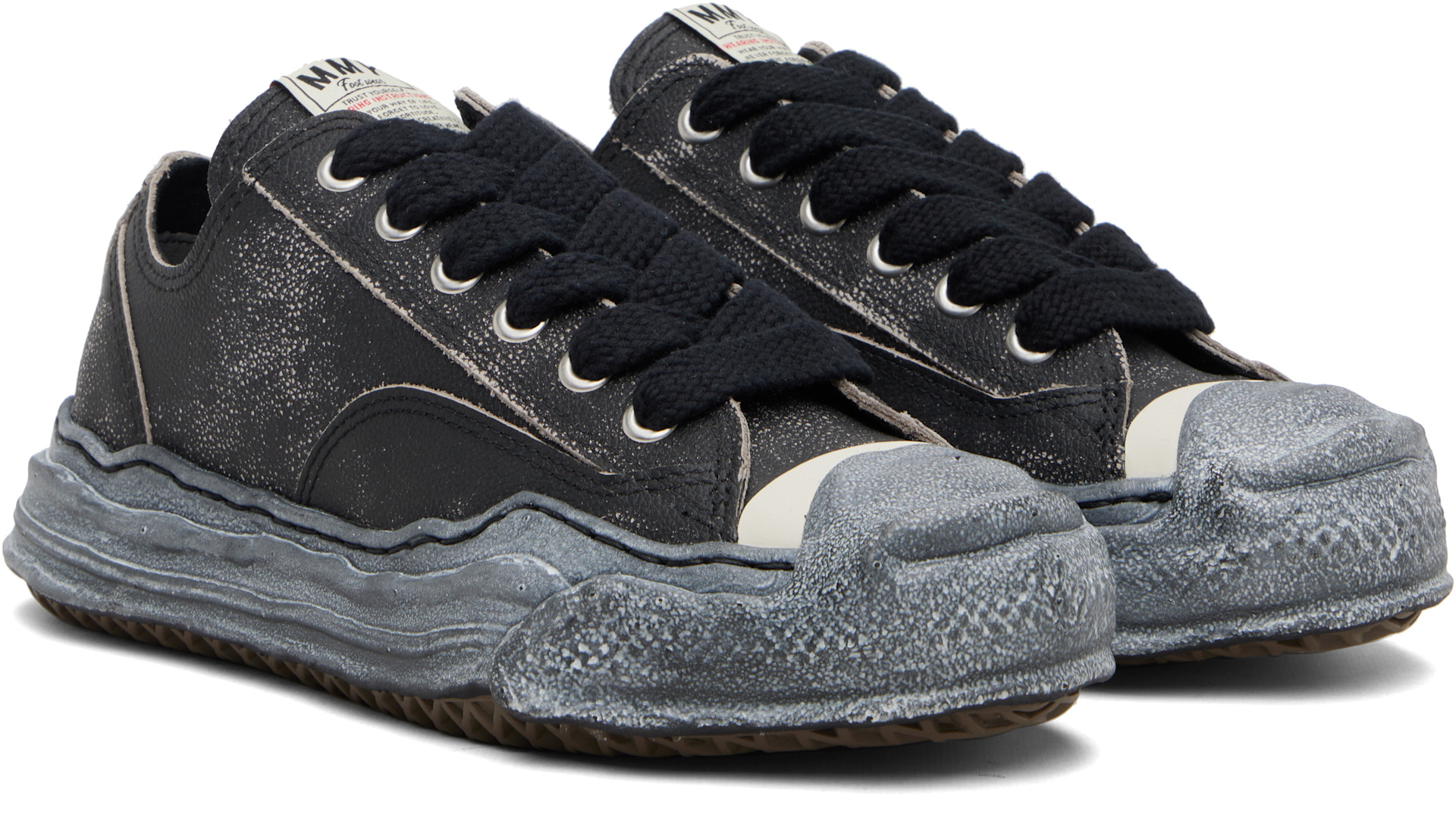 Maison MIHARA YASUHIRO HANKスニーカー ブラック Maison MIHARA YASUHIRO: Black 'Hank' OG Sole Shrink Leather Low