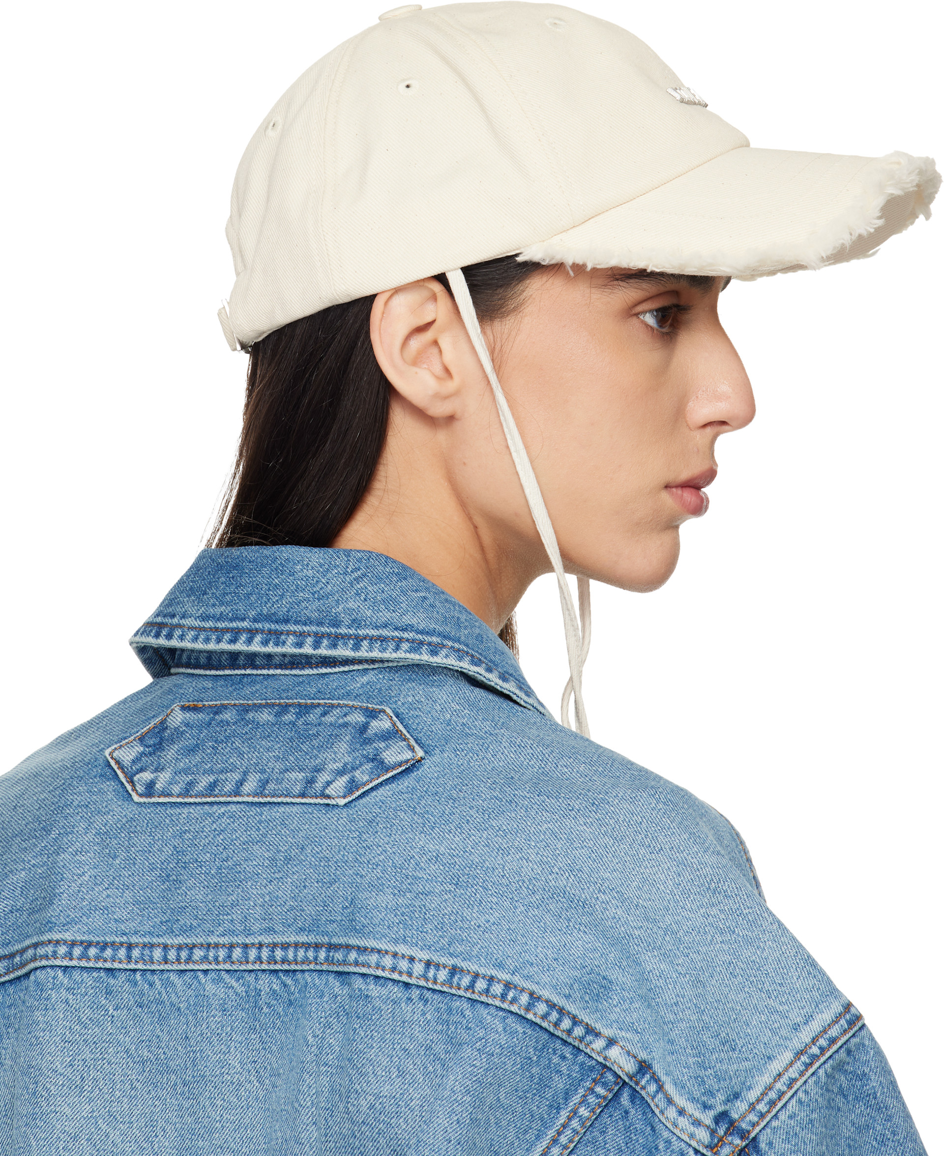 JACQUEMUS: Off-White Les Classiques 'The Artichaut' Denim Cap | SSENSE