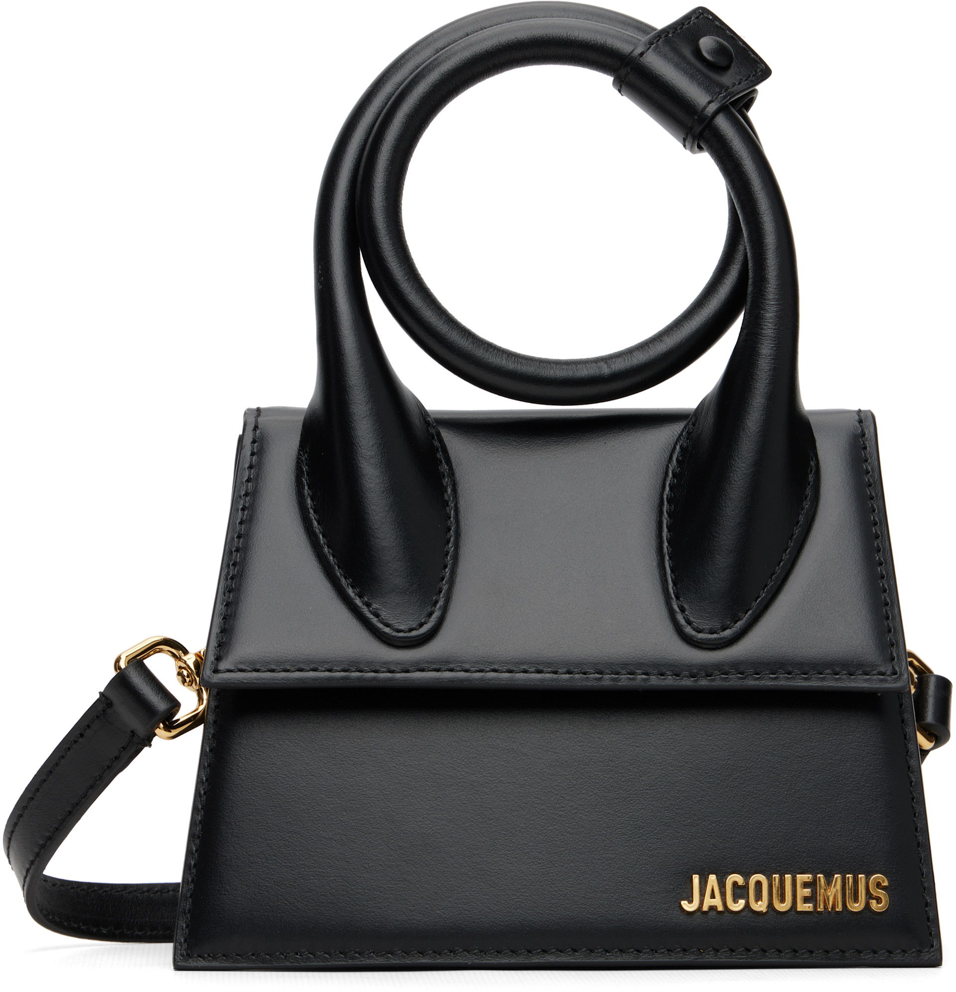 JACQUEMUS 黒 レザー ハンドバッグ 小型 JACQUEMUS: Black Les Classiques 'The knot Chiquito' Bag | SSENSE