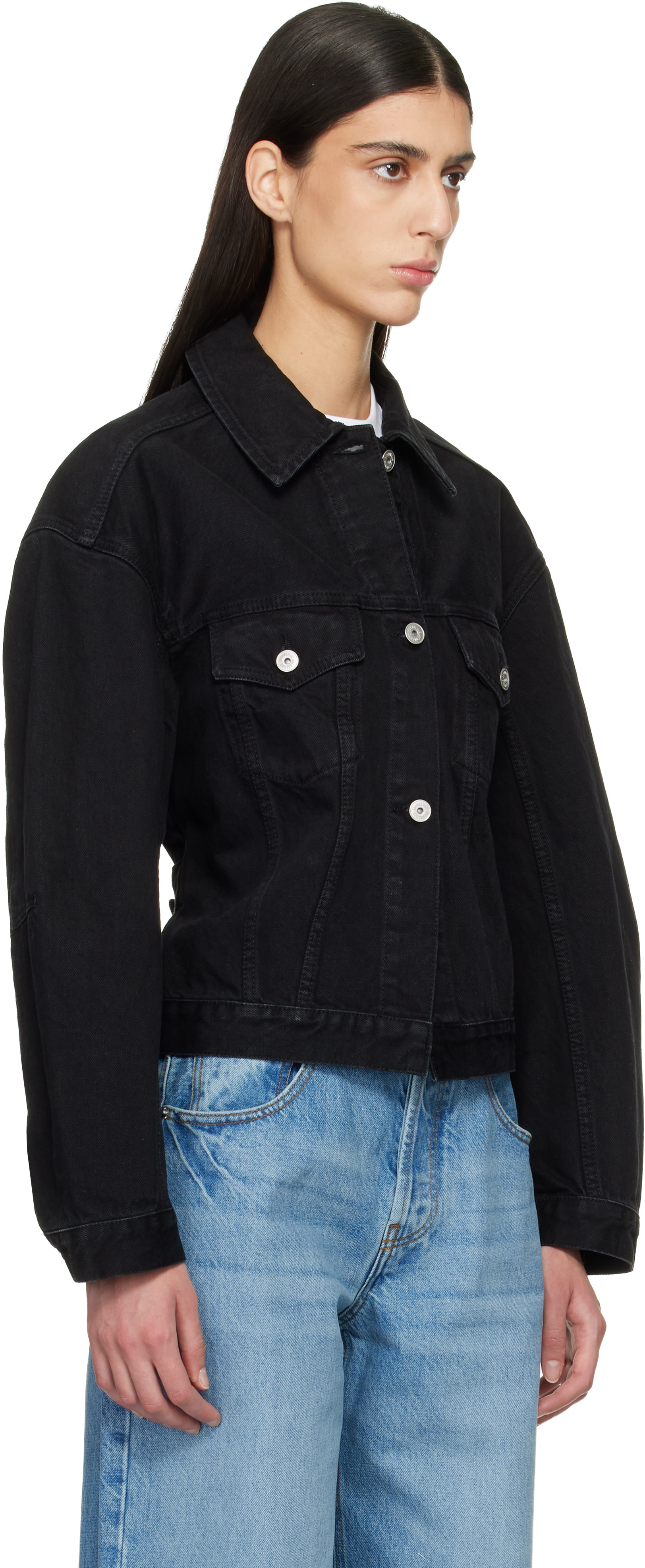 【JACQUEMUS LE PAYSAN 】ボンバージャケット JACQUEMUS: Black Le Paysan 'The de-Nîmes' Denim Jacket | SSENSE