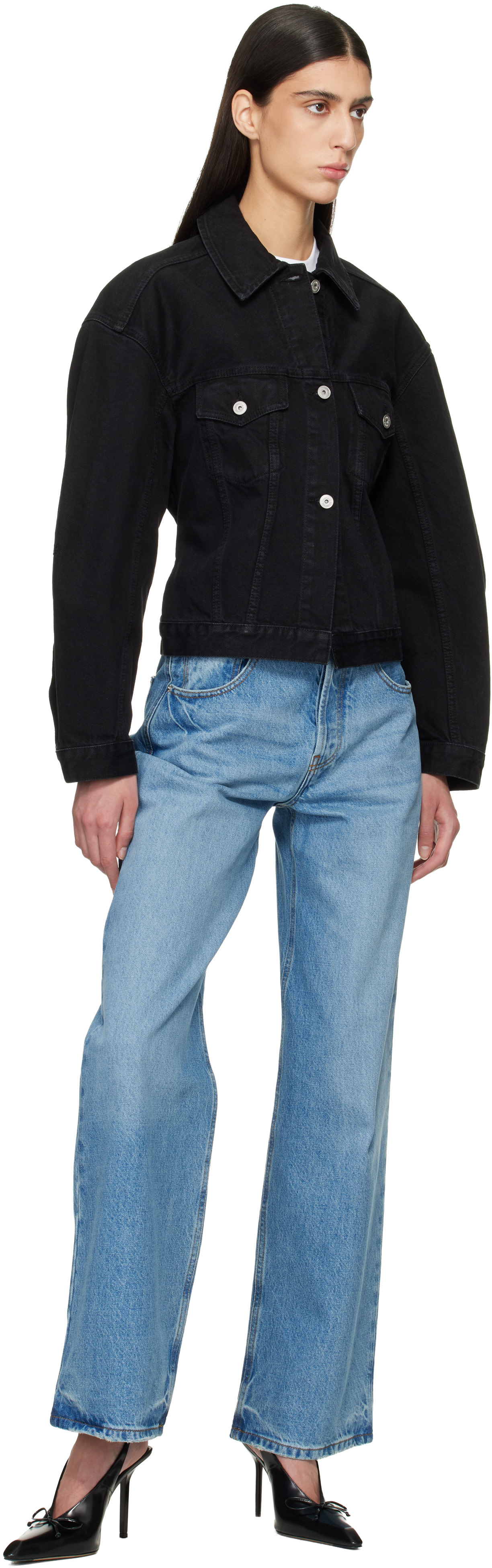 【JACQUEMUS LE PAYSAN 】ボンバージャケット JACQUEMUS: Black Le Paysan 'The de-Nîmes' Denim Jacket | SSENSE