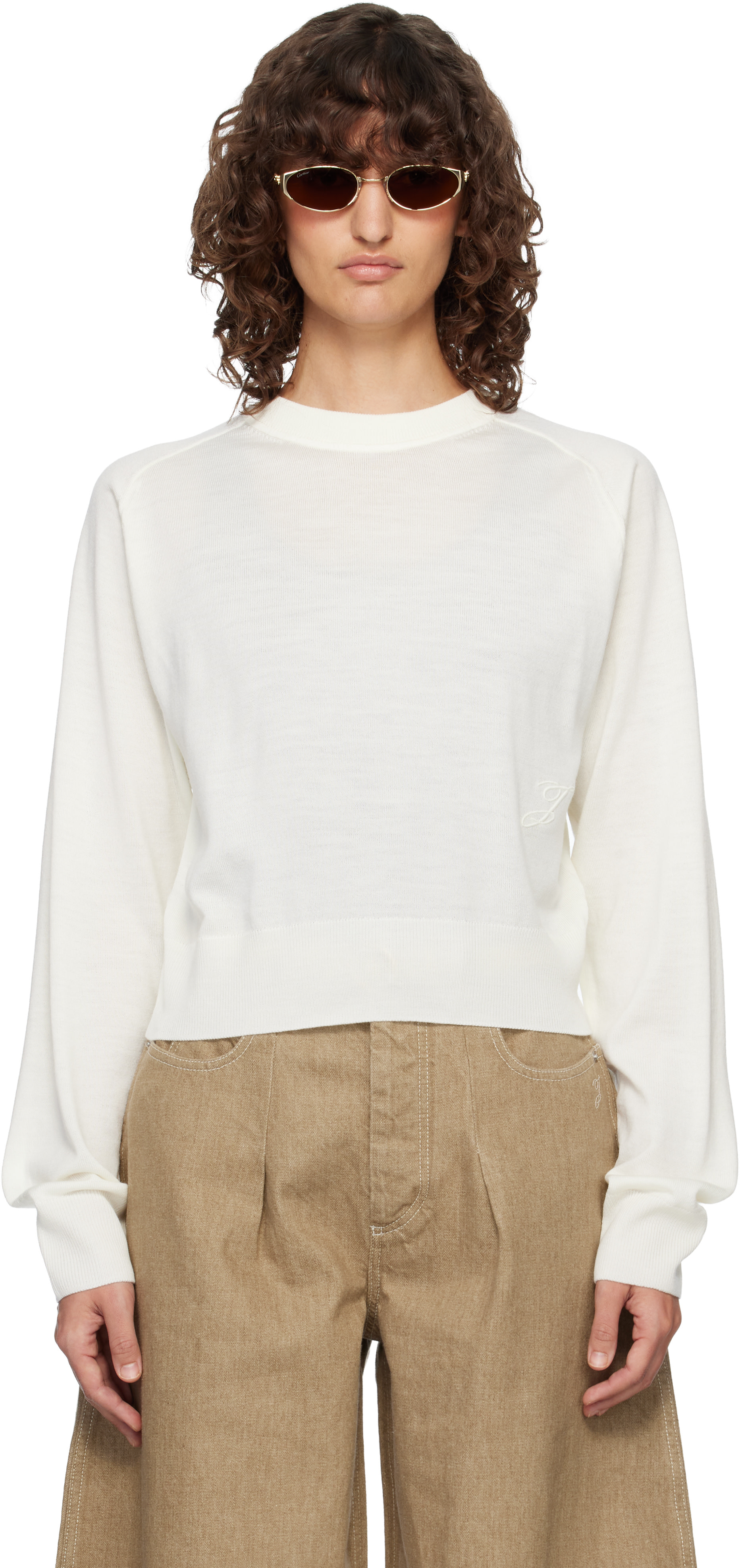 JACQUEMUS - Pull blanc cassé à logo J