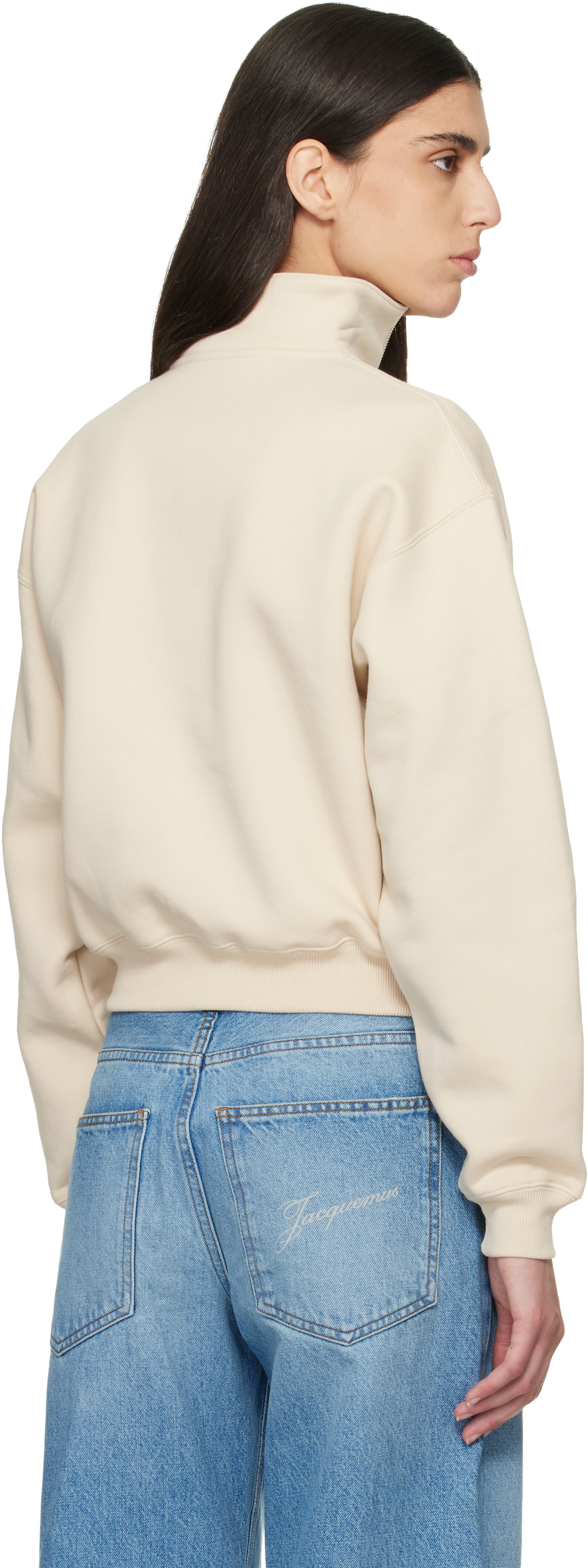 JACQUEMUS: Beige 'The Gros Grain zipped-rollneck' Sweatshirt | SSENSE