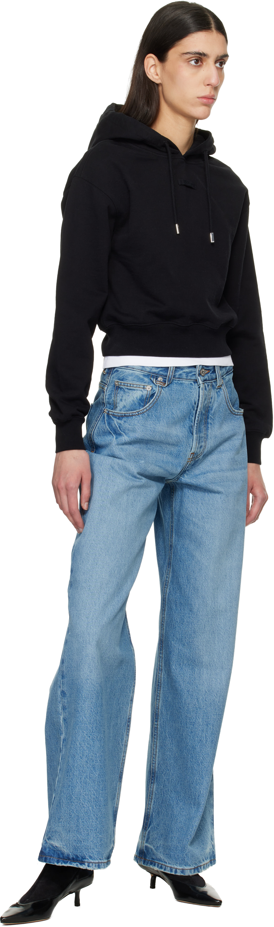 JACQUEMUS - Pull à capuche noir à écusson en gros-grain