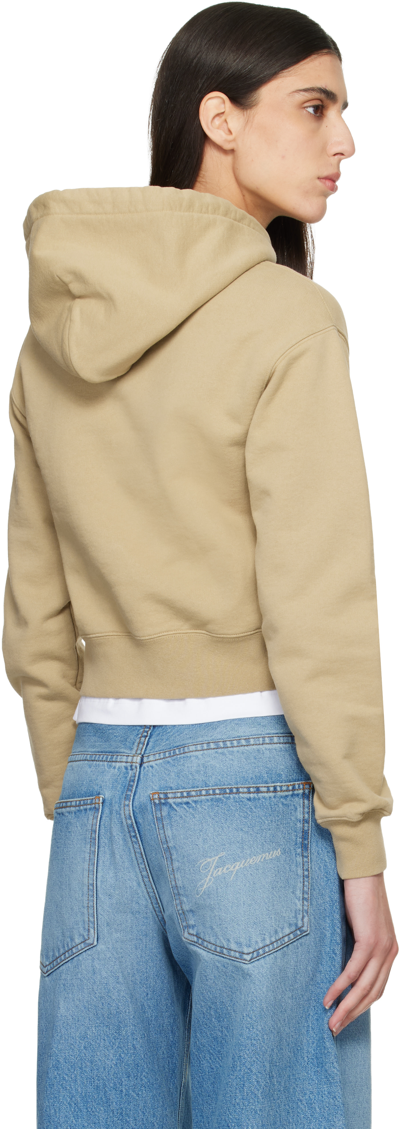 JACQUEMUS - Pull à capuche beige à écusson en gros-grain