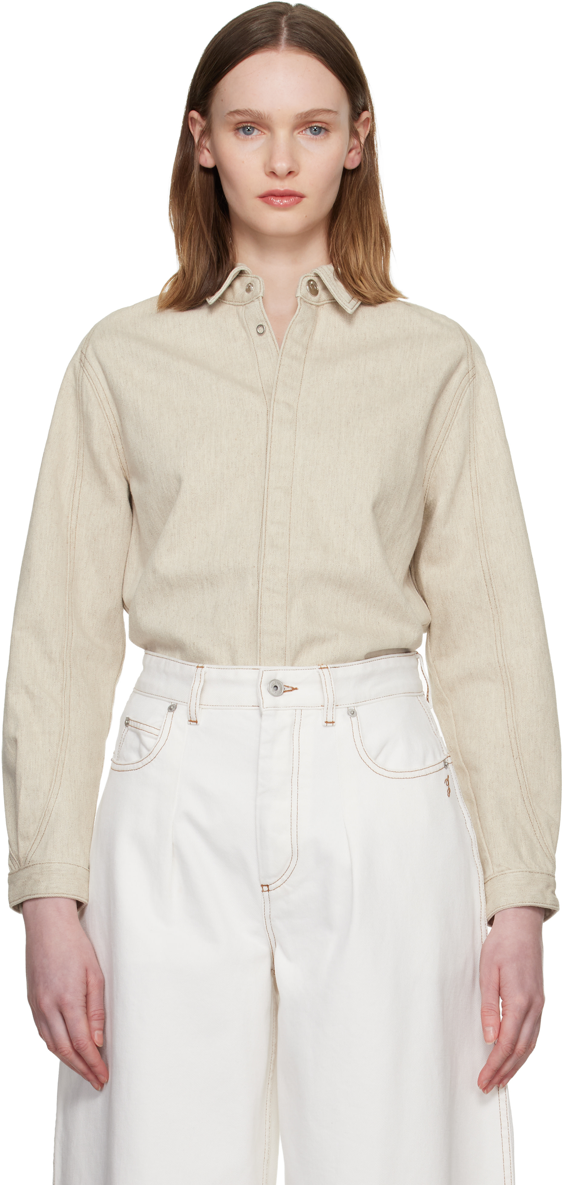 magnolia beaded midi dress Beige Denim Hanae Shirt main image 1