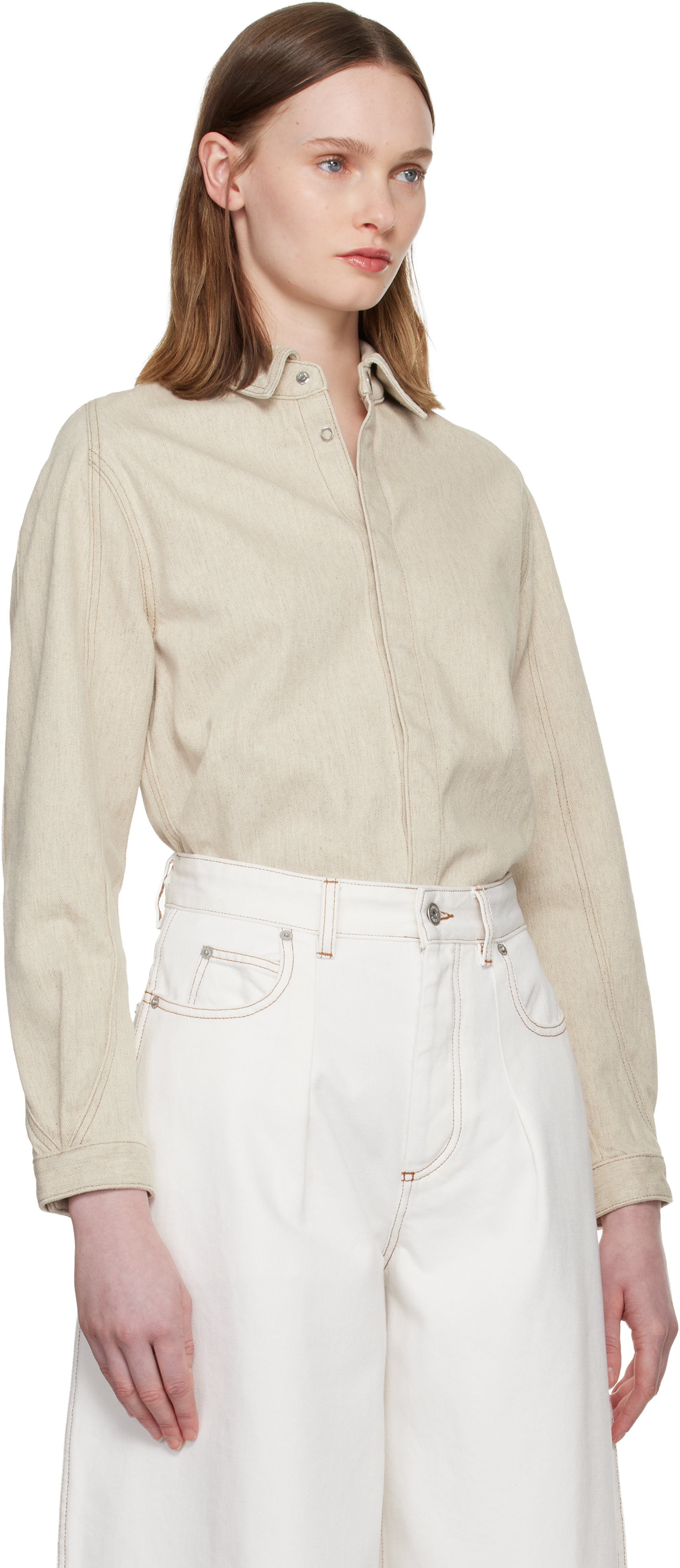 JACQUEMUS: Beige 'The Amelo de-Nîmes' Denim Shirt | SSENSE