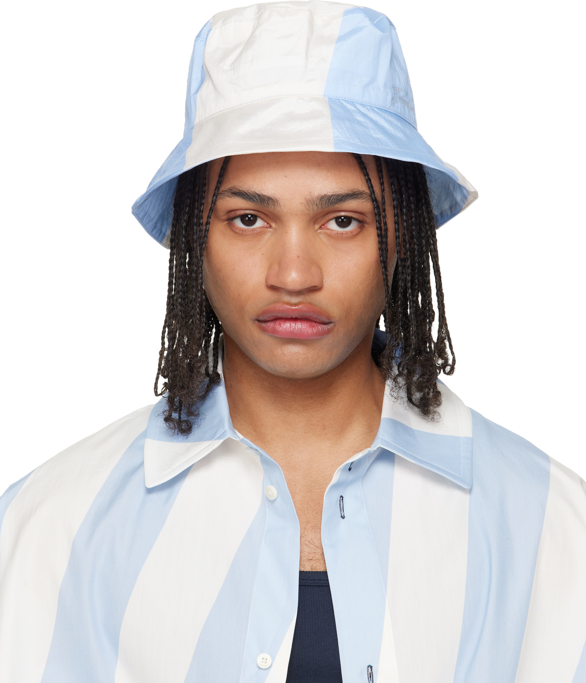 JACQUEMUS: ブルー＆オフホワイト 'The Baluchon' バケットハット