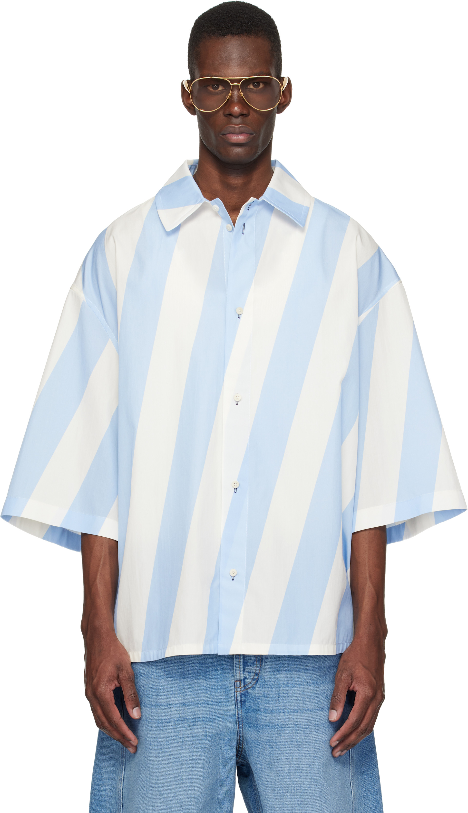 JACQUEMUS - Blue & Off-White 'The Triangle' Shirt