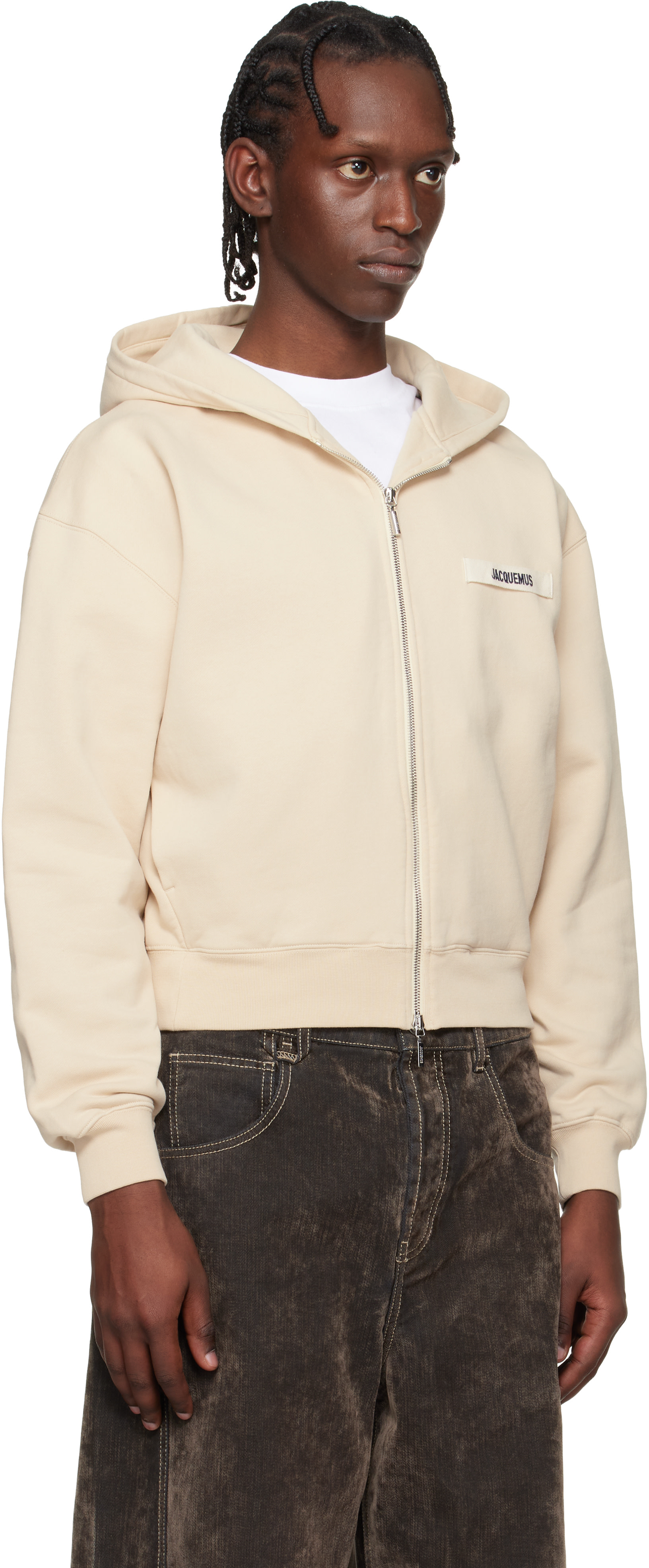 JACQUEMUS: Beige La Casa 'The Gros Grain zipped' Hoodie | SSENSE