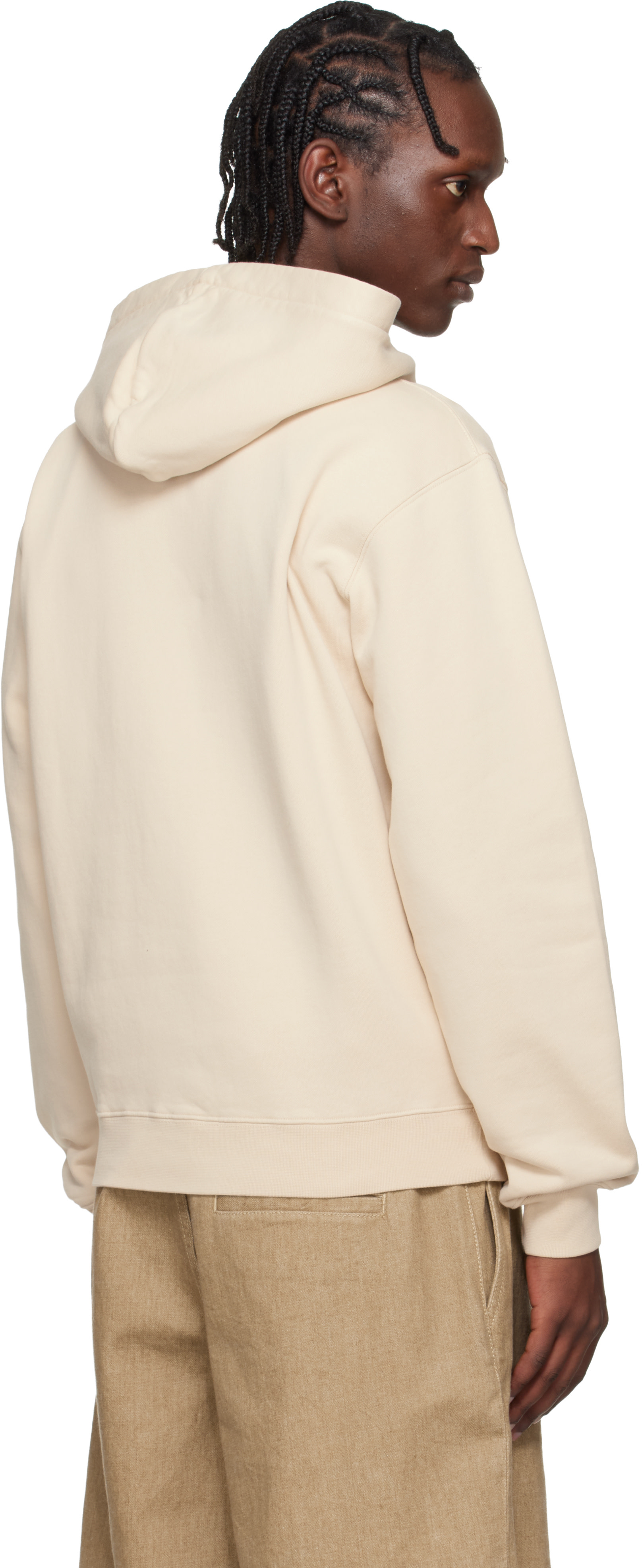JACQUEMUS - Pull à capuche beige à écusson en gros-grain