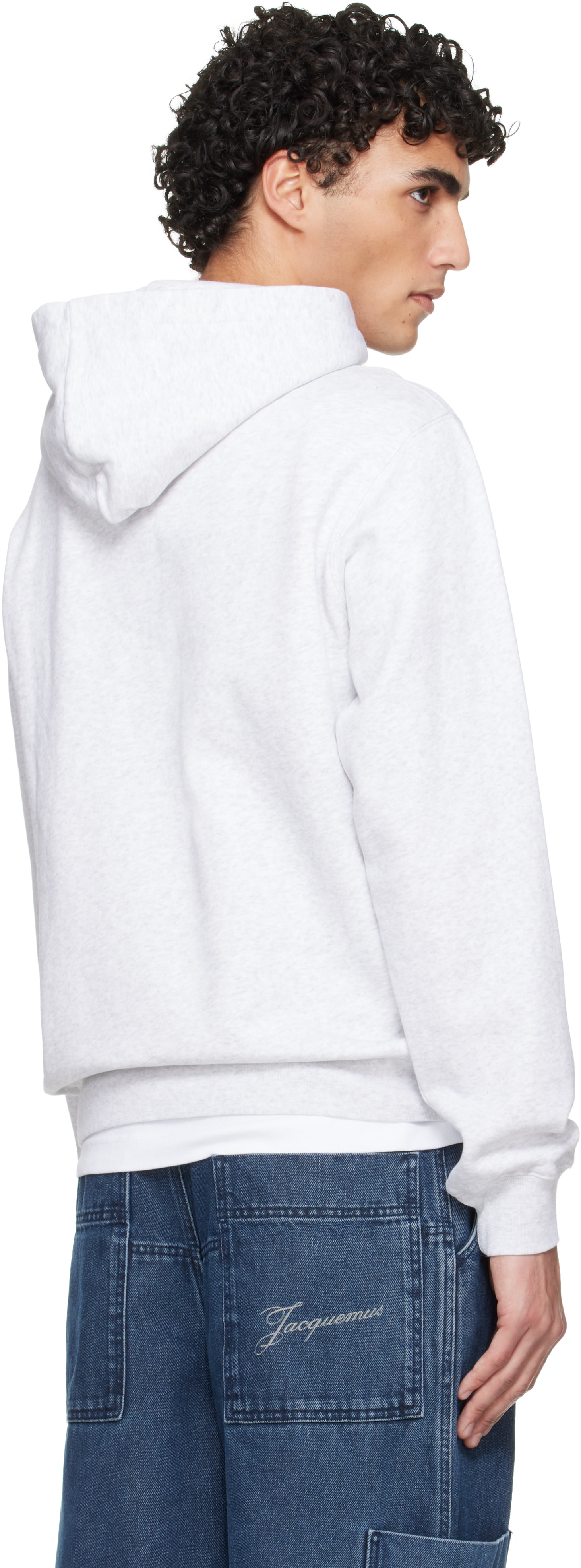 JACQUEMUS - Pull à capuche gris à écusson en gros-grain