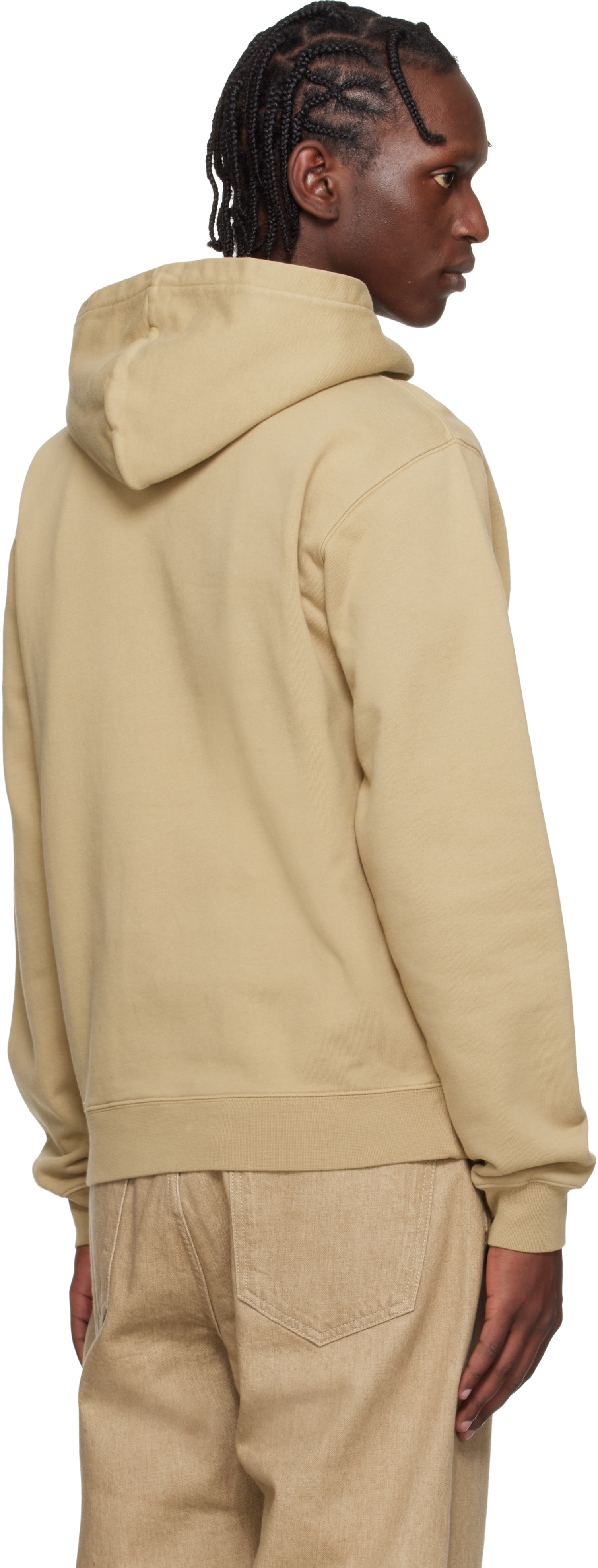 JACQUEMUS - Pull à capuche beige à écusson en gros-grain