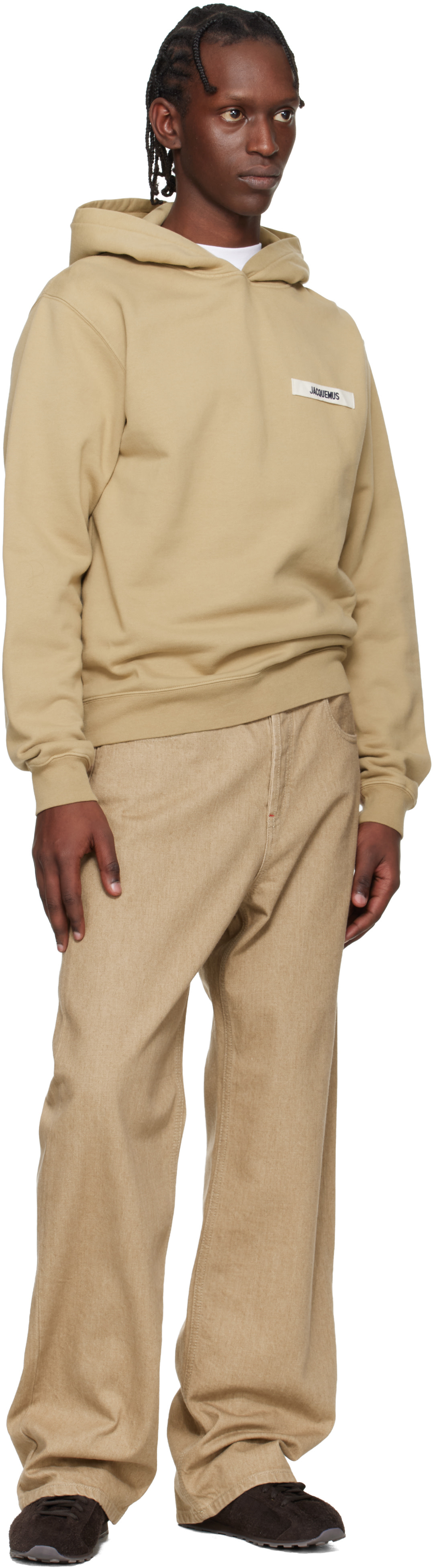 JACQUEMUS - Pull à capuche beige à écusson en gros-grain