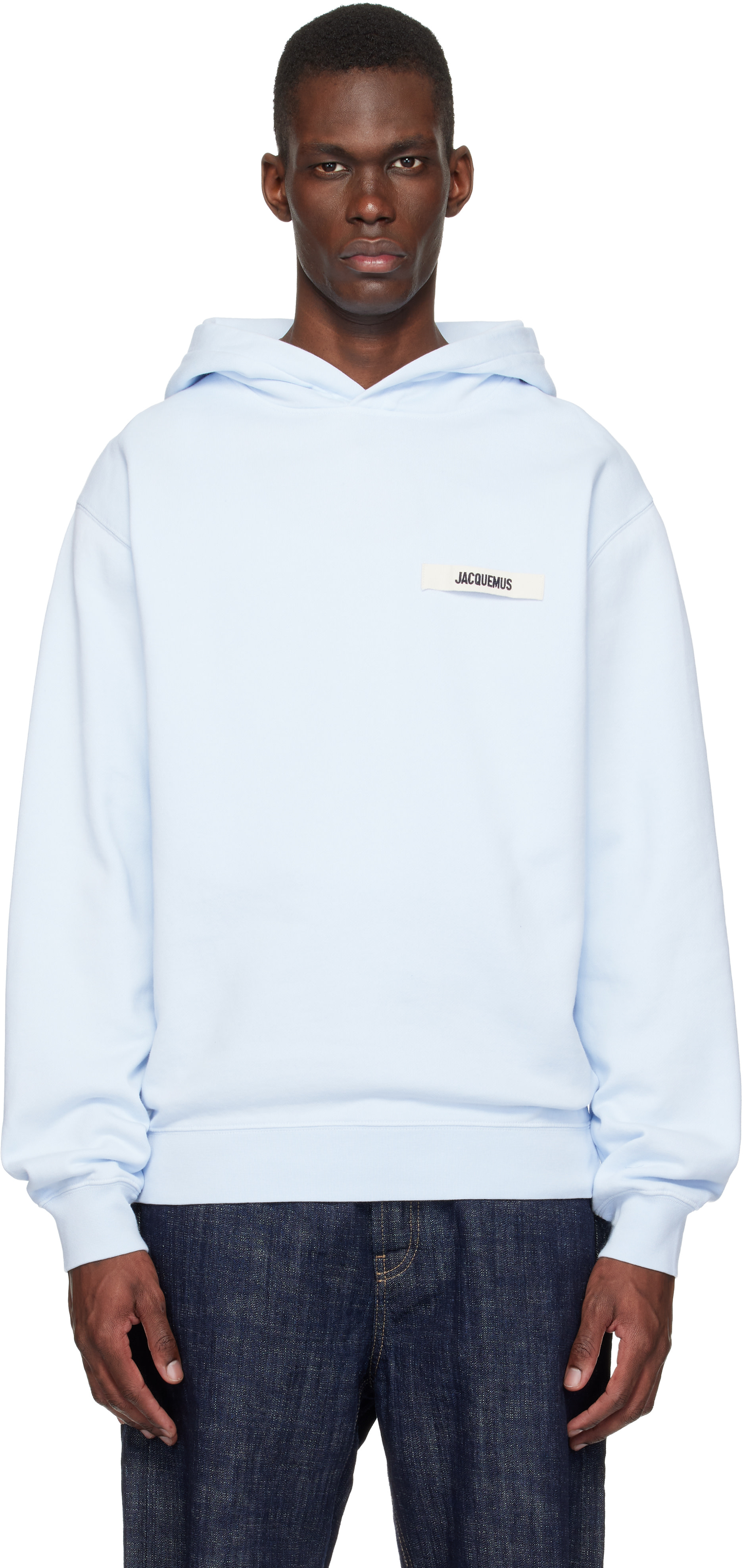 JACQUEMUS - Pull à capuche bleu à écusson en gros-grain