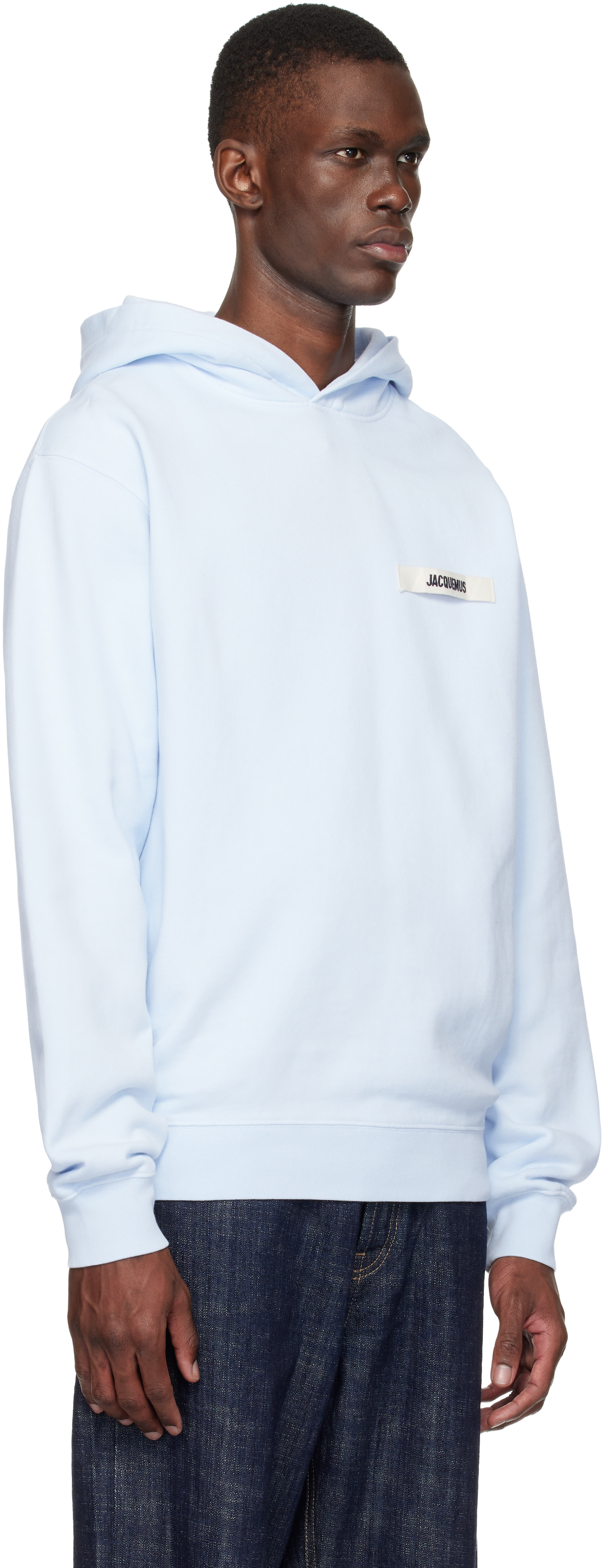 JACQUEMUS - Pull à capuche bleu à écusson en gros-grain