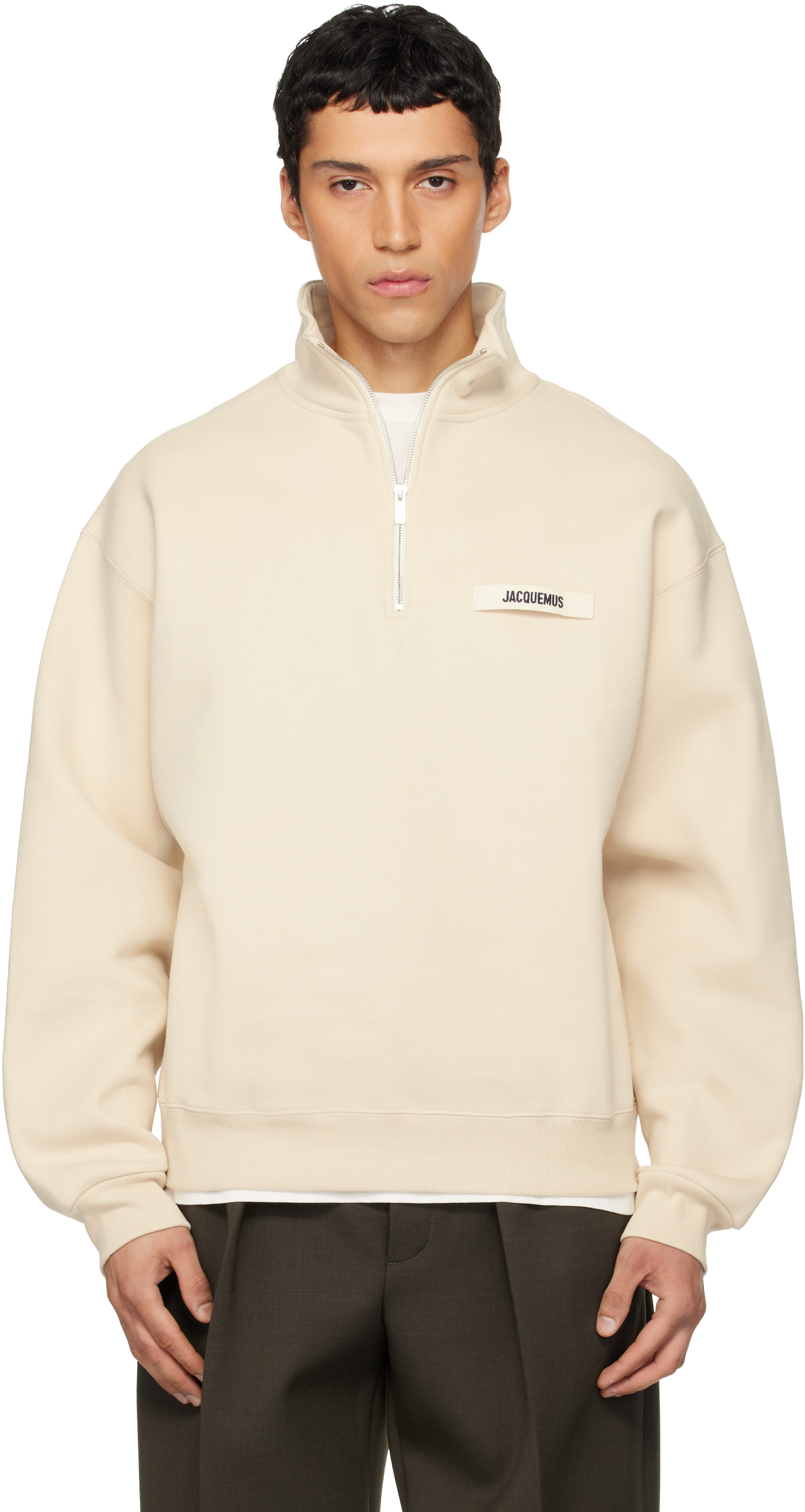 JACQUEMUS: ベージュ 'The Gros Grain zipped-rollneck' スウェット