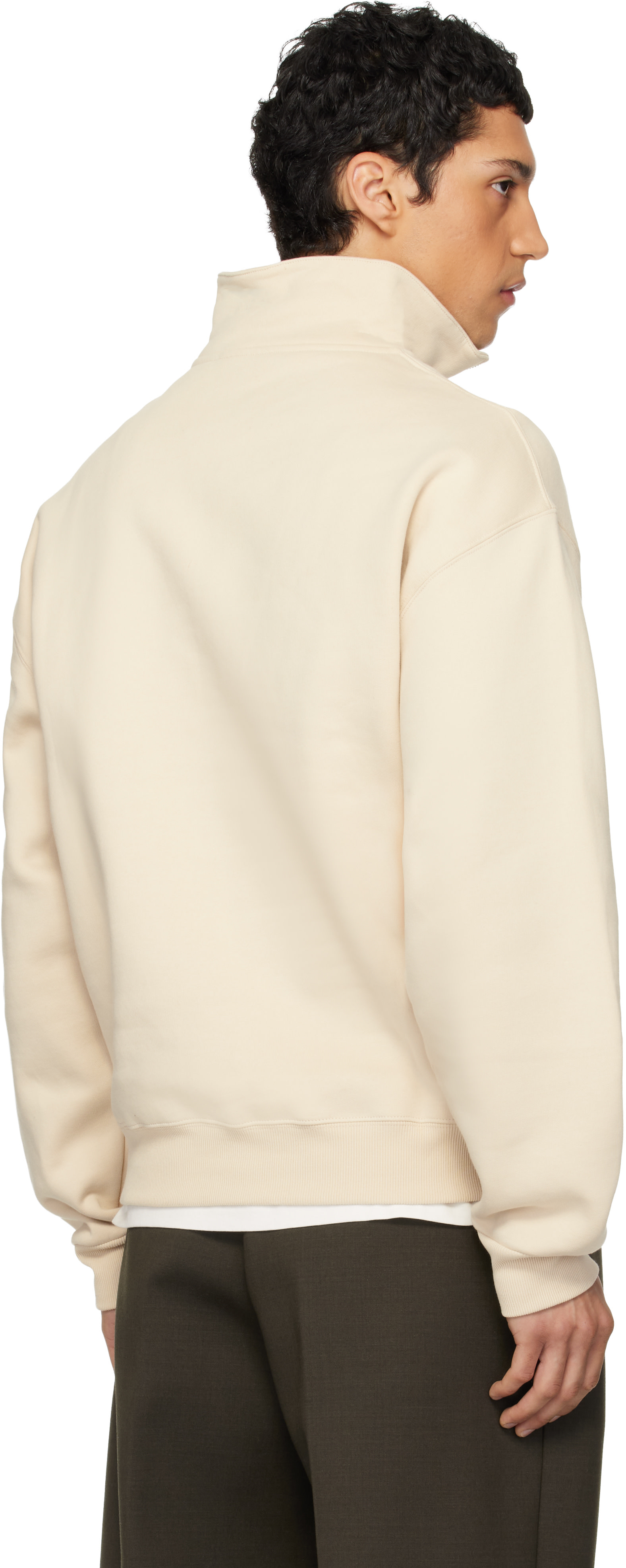JACQUEMUS: Beige 'The Gros Grain zipped-rollneck' Sweatshirt | SSENSE