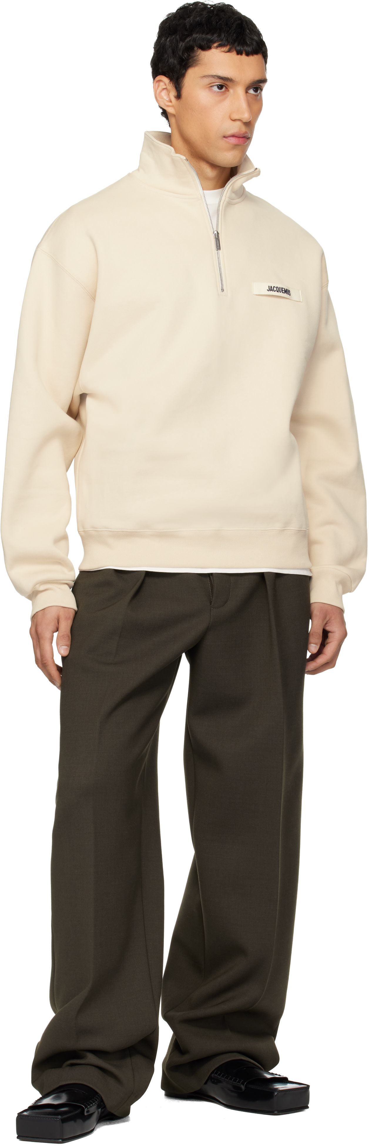 JACQUEMUS: Beige 'The Gros Grain zipped-rollneck' Sweatshirt | SSENSE