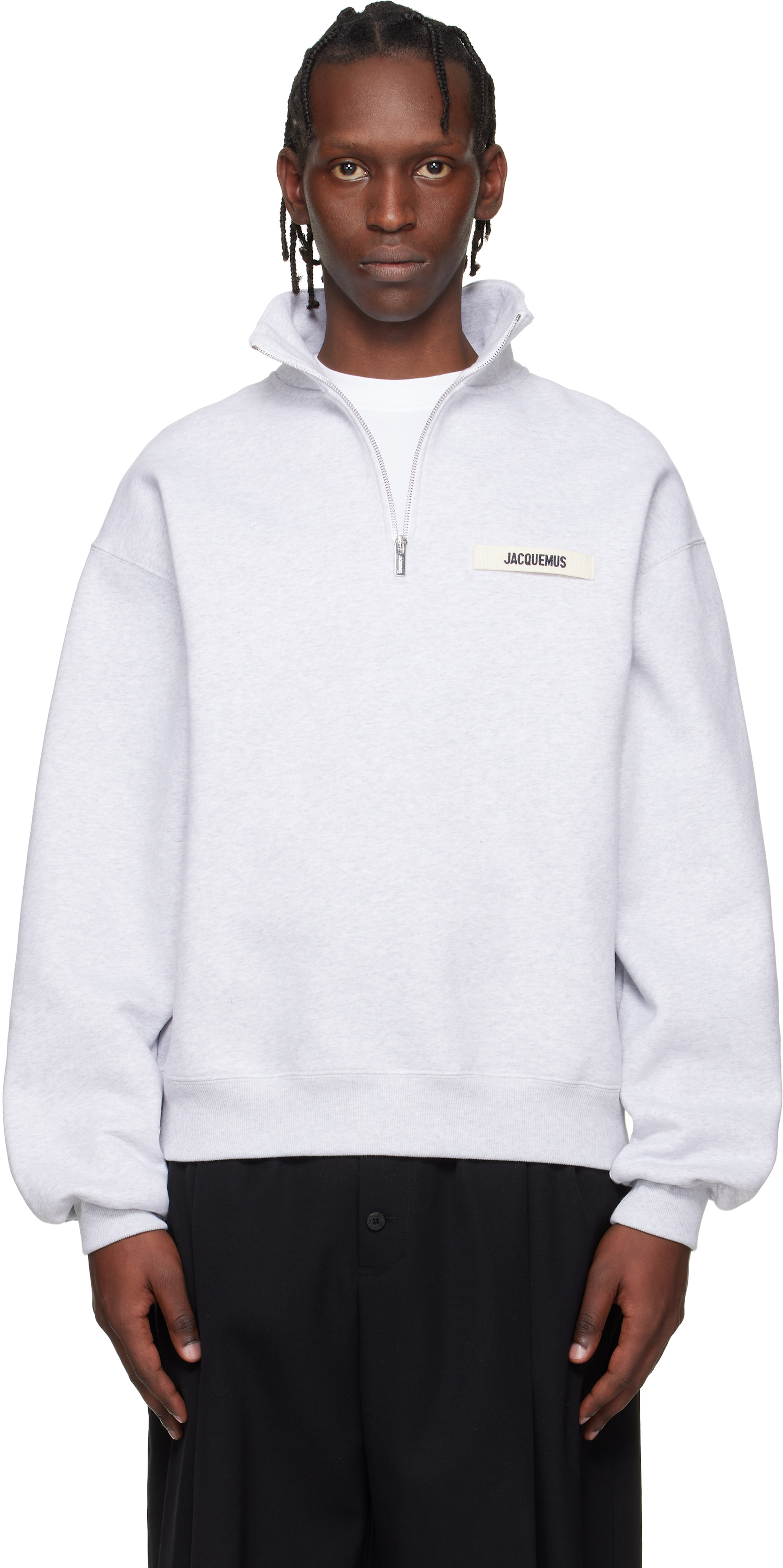 JACQUEMUS: Gray 'The Gros Grain zipped-rollneck' Sweatshirt | SSENSE