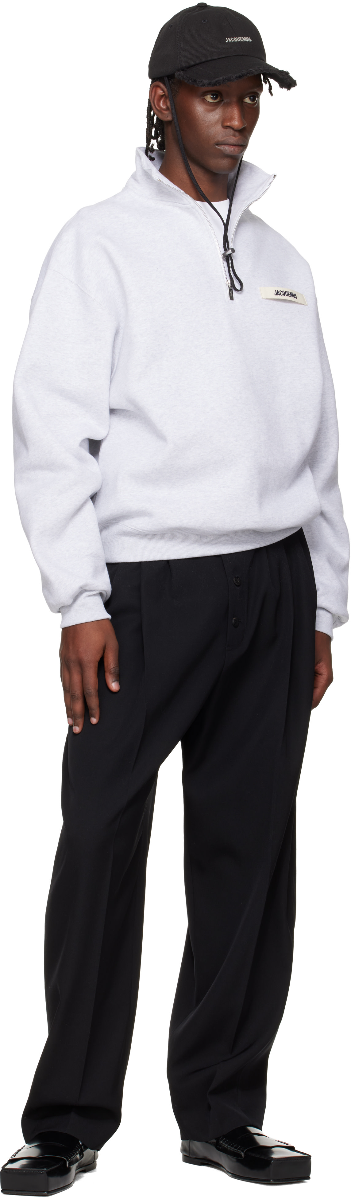 JACQUEMUS: Gray 'The Gros Grain zipped-rollneck' Sweatshirt | SSENSE