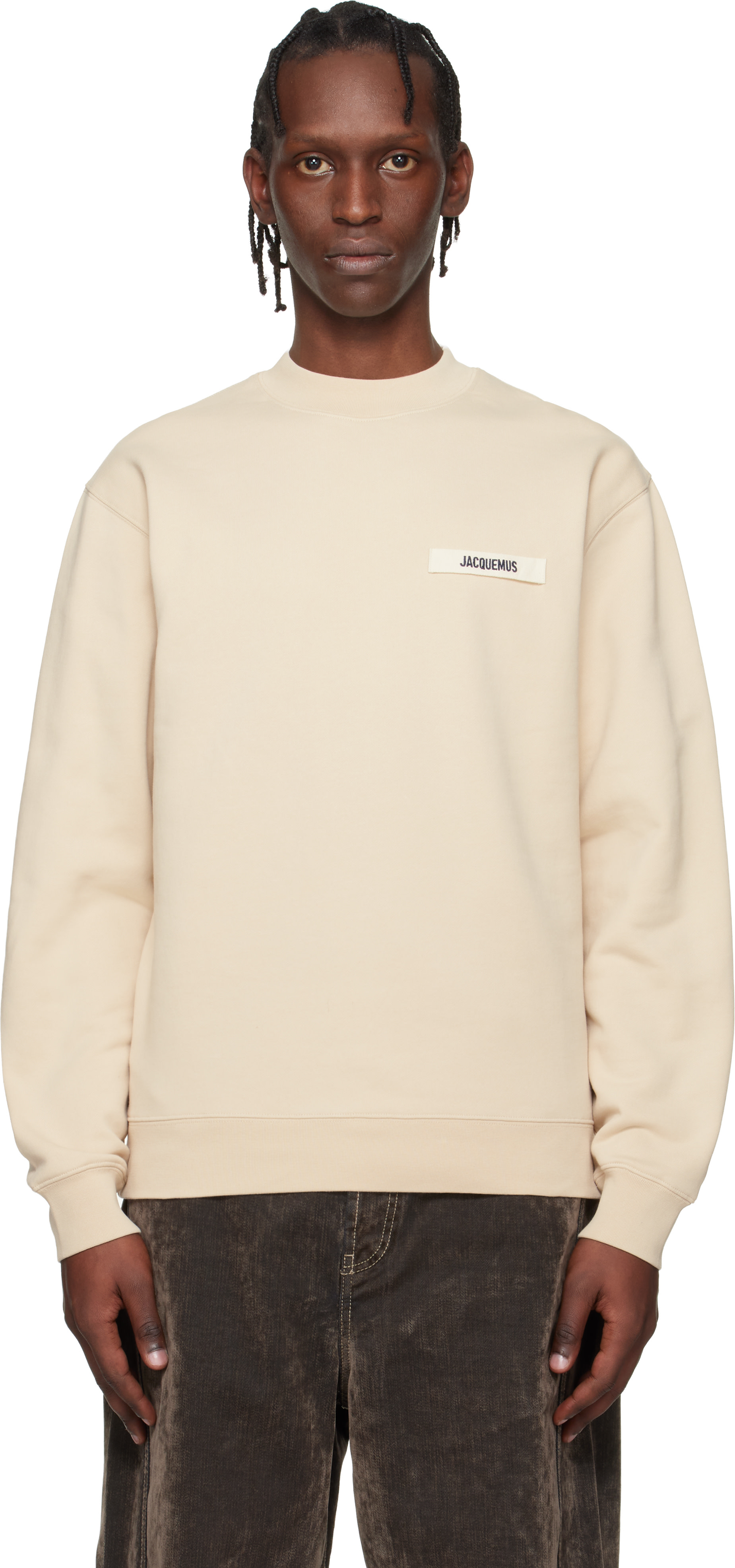 JACQUEMUS - Pull molletonné beige à écusson en gros-grain - Les classiques