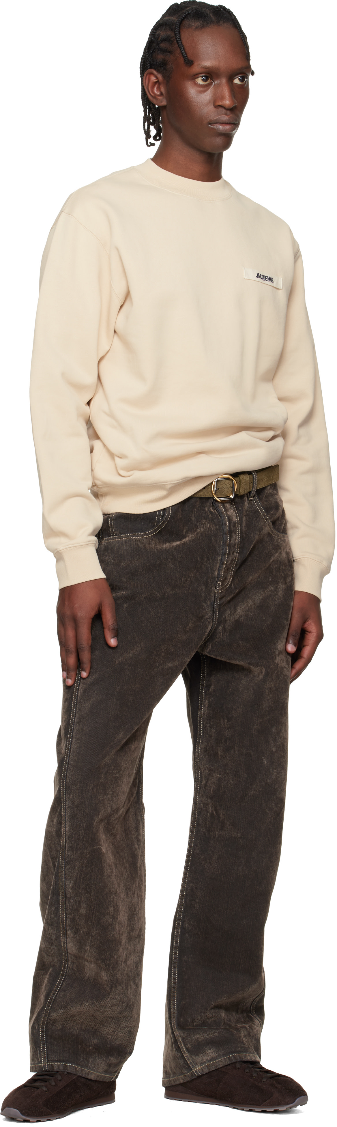 JACQUEMUS - Pull molletonné beige à écusson en gros-grain - Les classiques