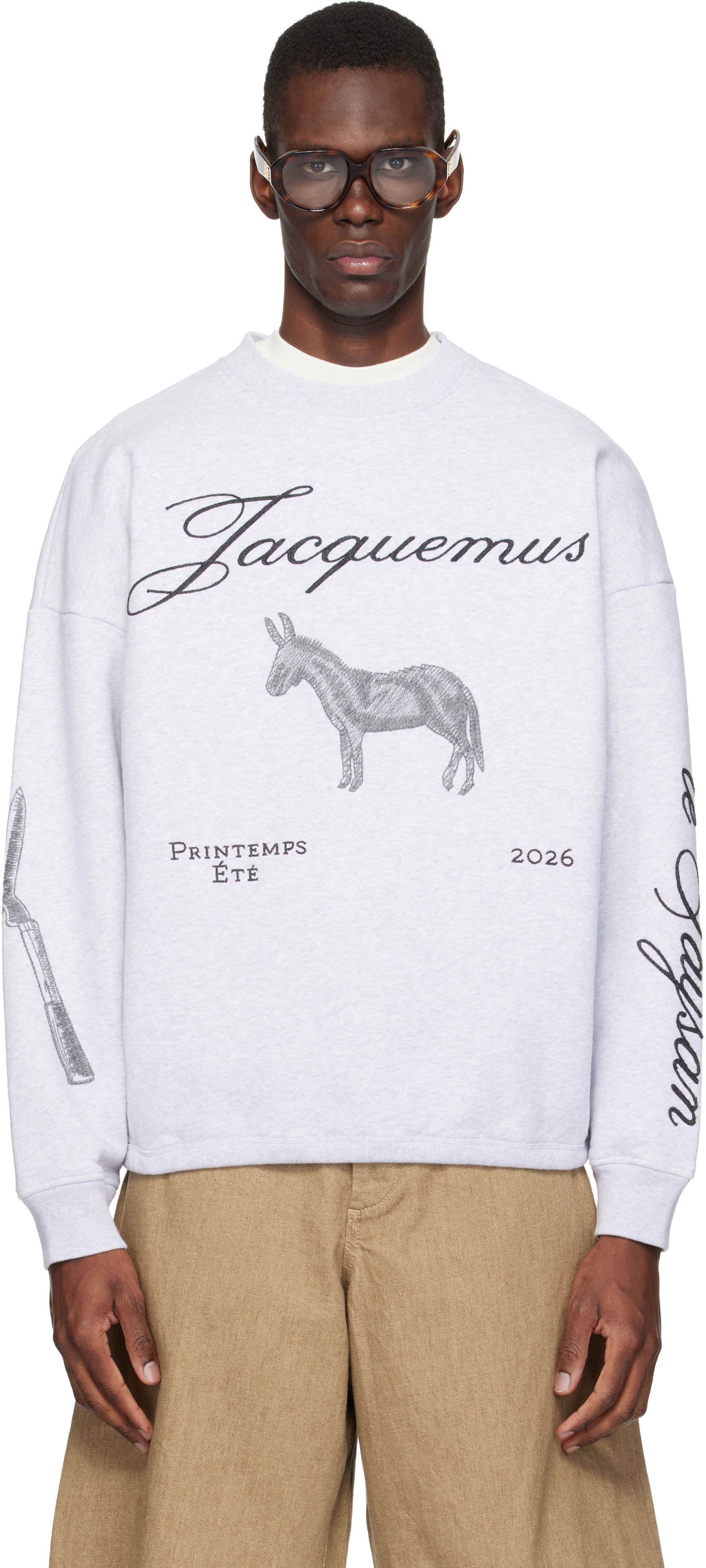 JACQUEMUS - Pull molletonné gris à image d'âne