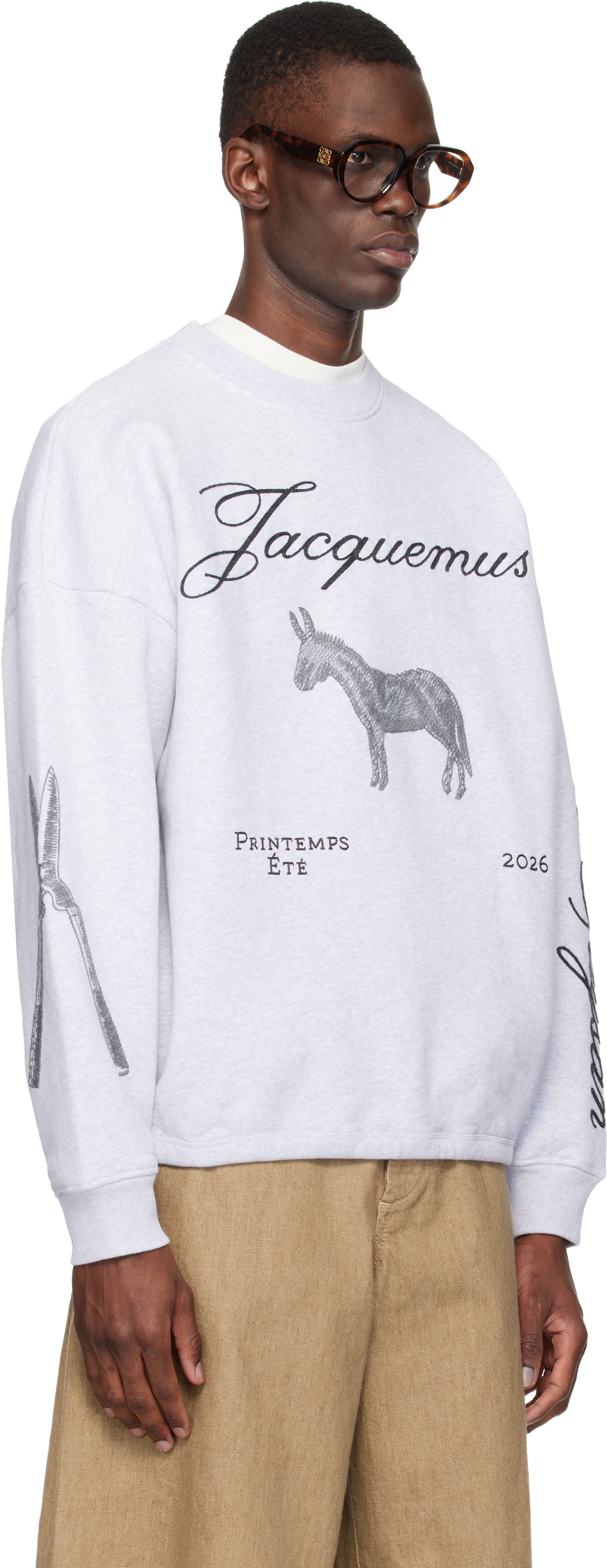 JACQUEMUS - Pull molletonné gris à image d'âne