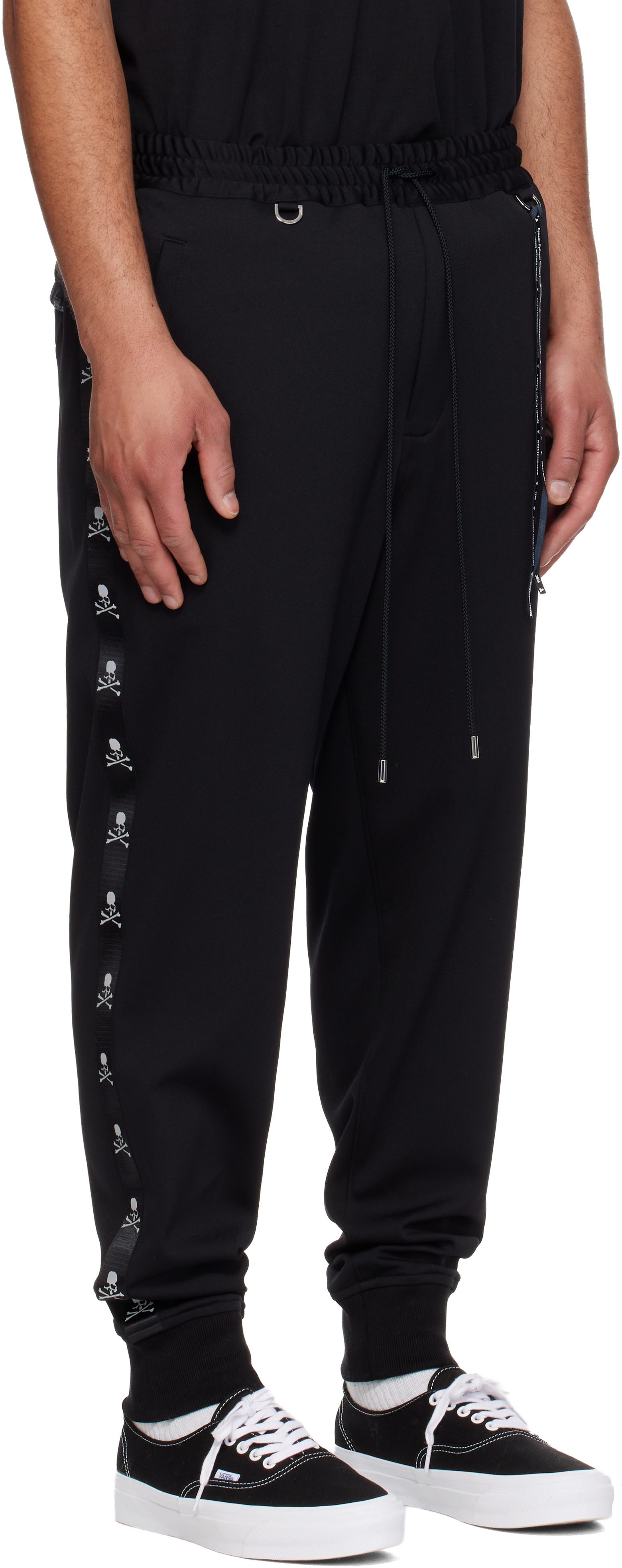 mastermind JAPAN: Black Skull Tape Jersey Track Pants | SSENSE