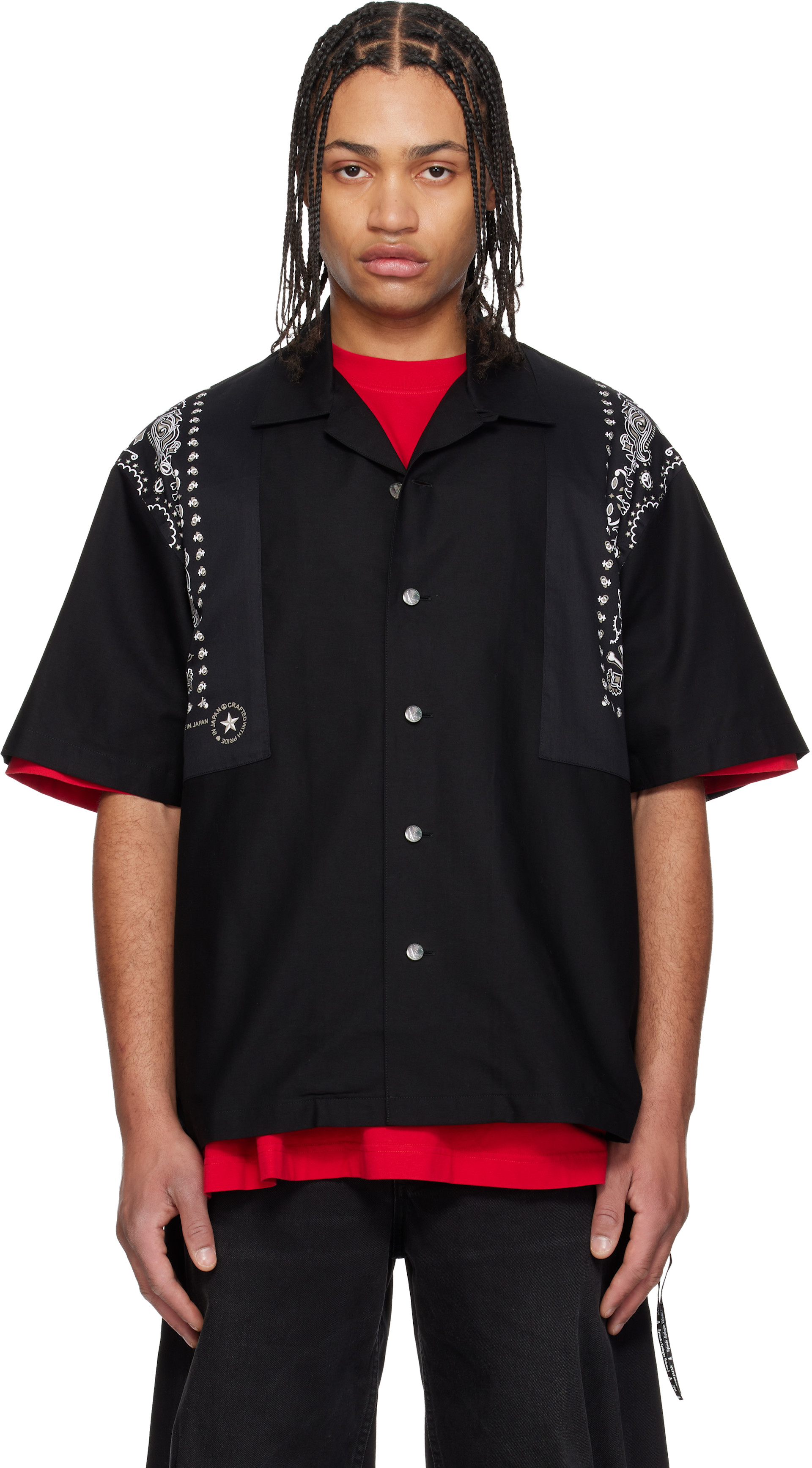 mastermind JAPAN: Black Bandana Short Sleeve Shirt | SSENSE