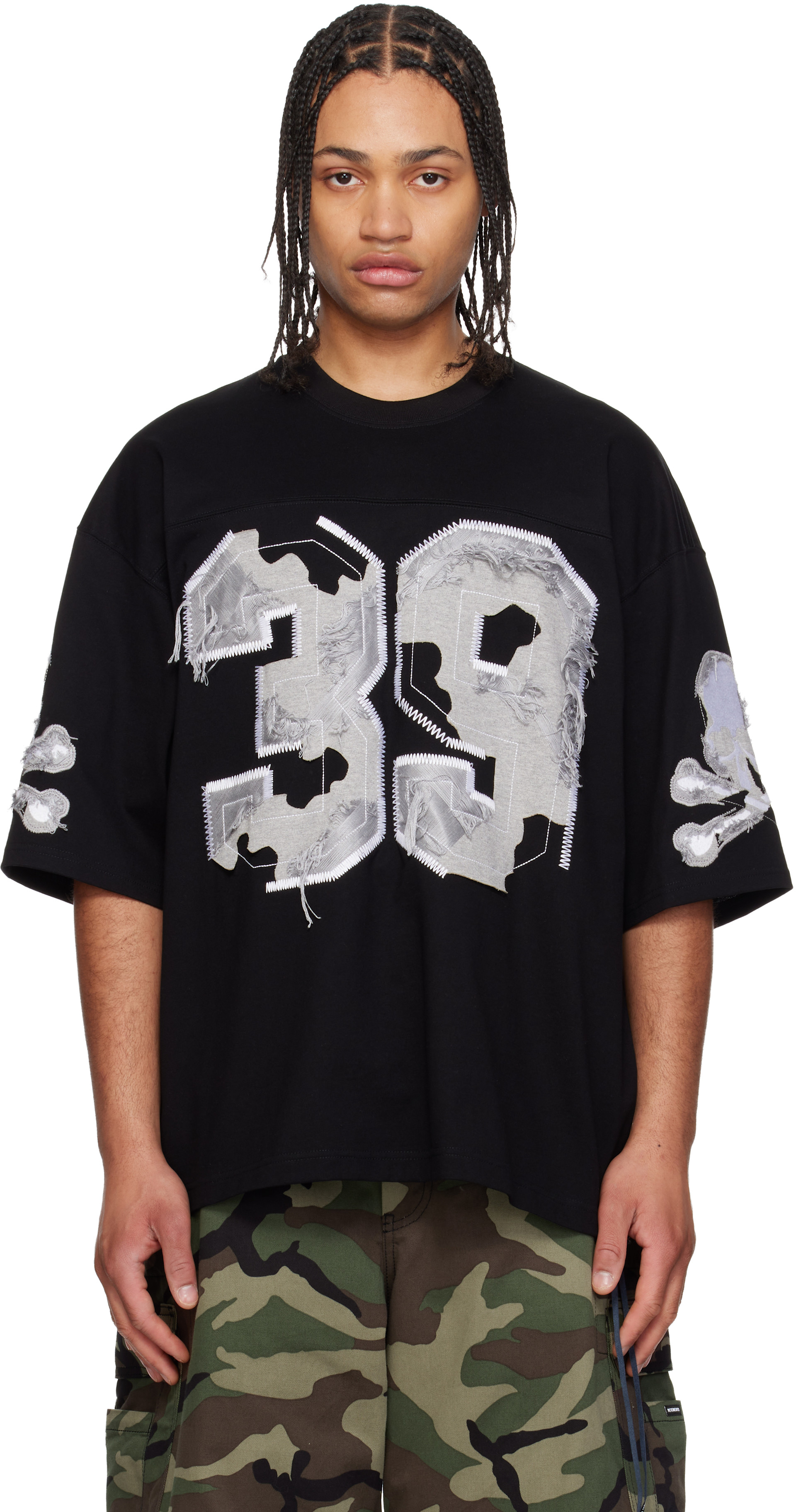 mastermind JAPAN: Black '39' Distressed Patch Half Sleeve T-shirt
