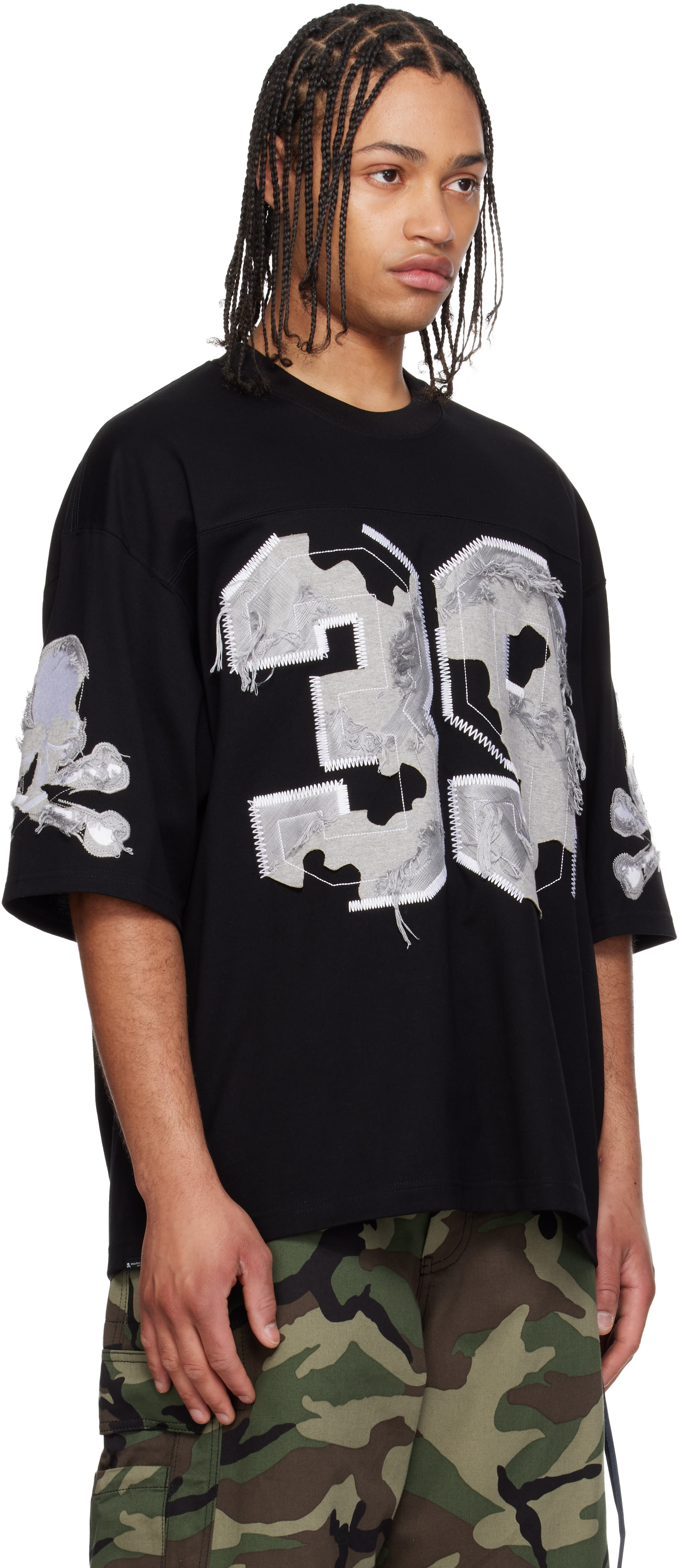 mastermind JAPAN: Black '39' Distressed Patch Half Sleeve T-shirt