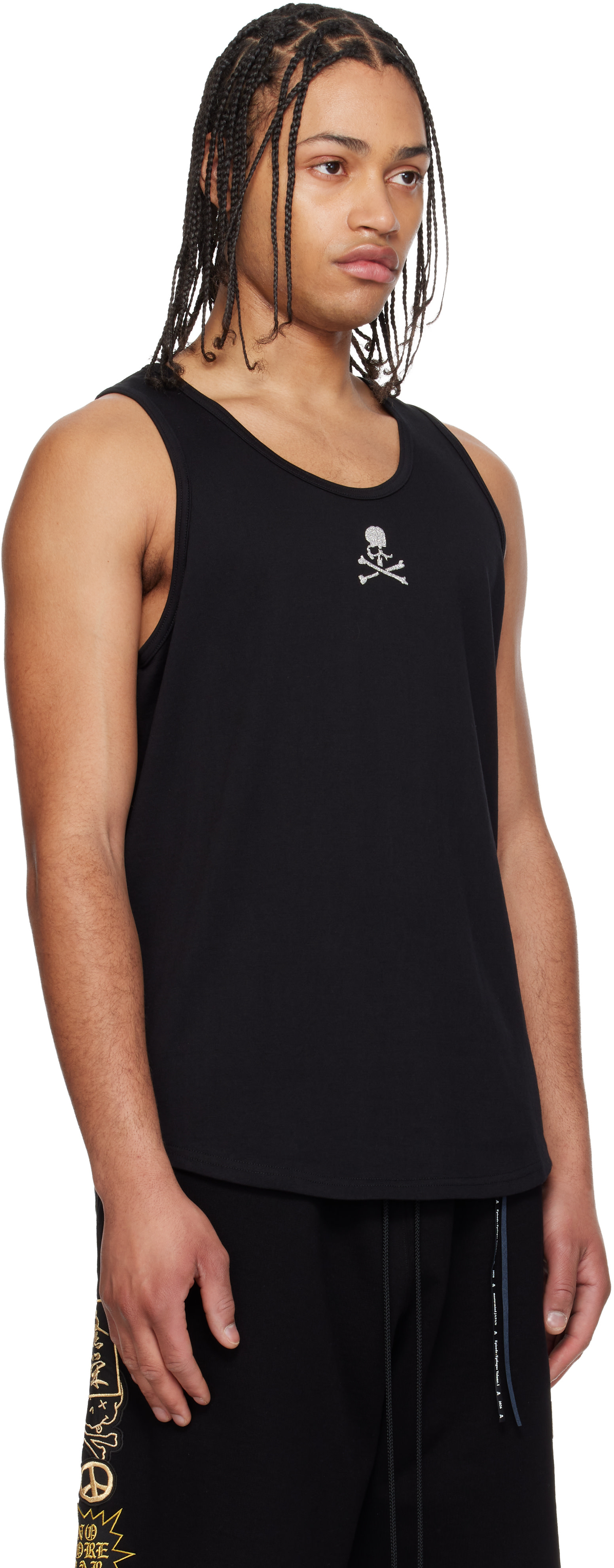 mastermind JAPAN: Black Glass Beaded Loopwheel Tank Top | SSENSE