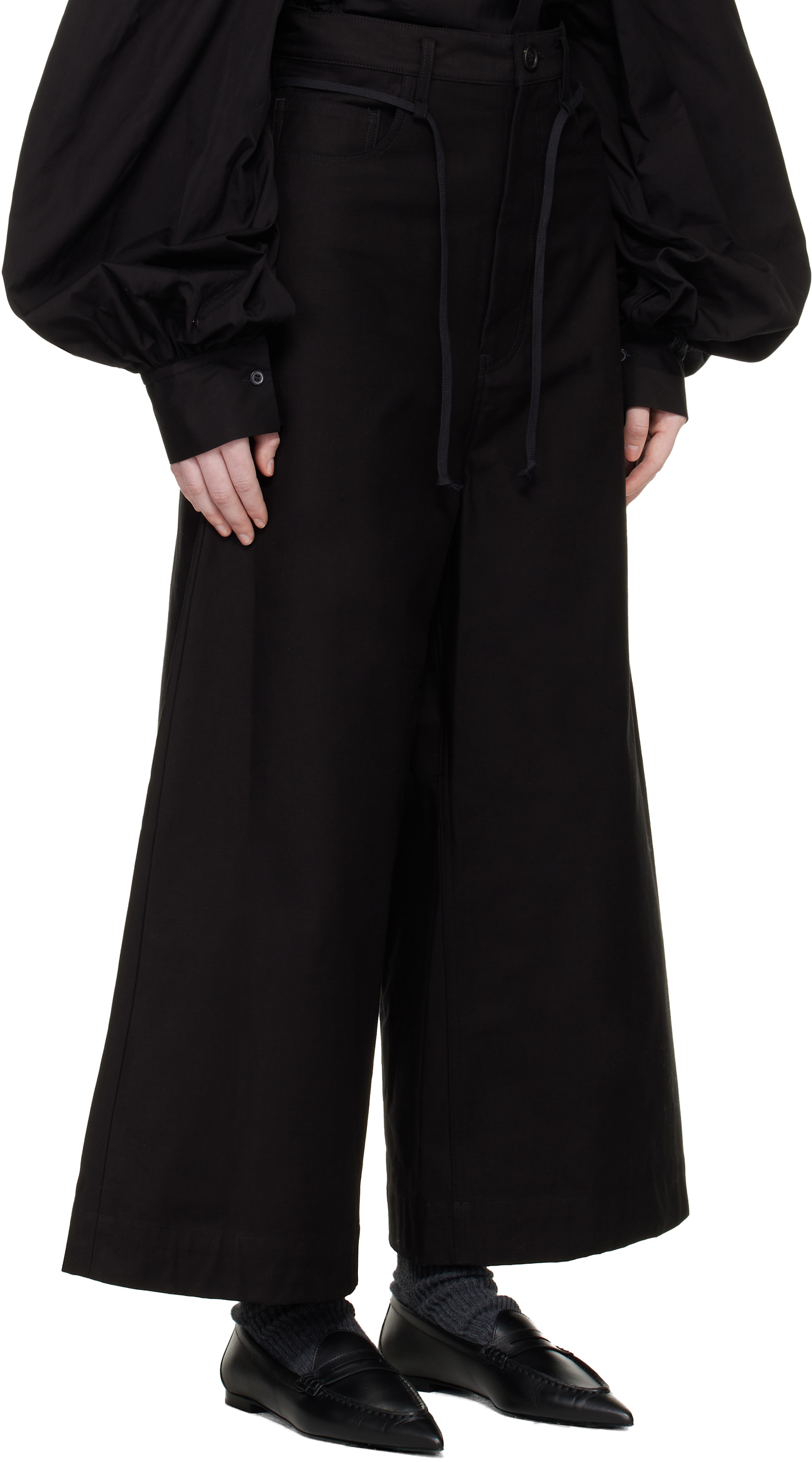 YOHJI YAMAMOTO - ブラック Double Loop D トラウザーズ