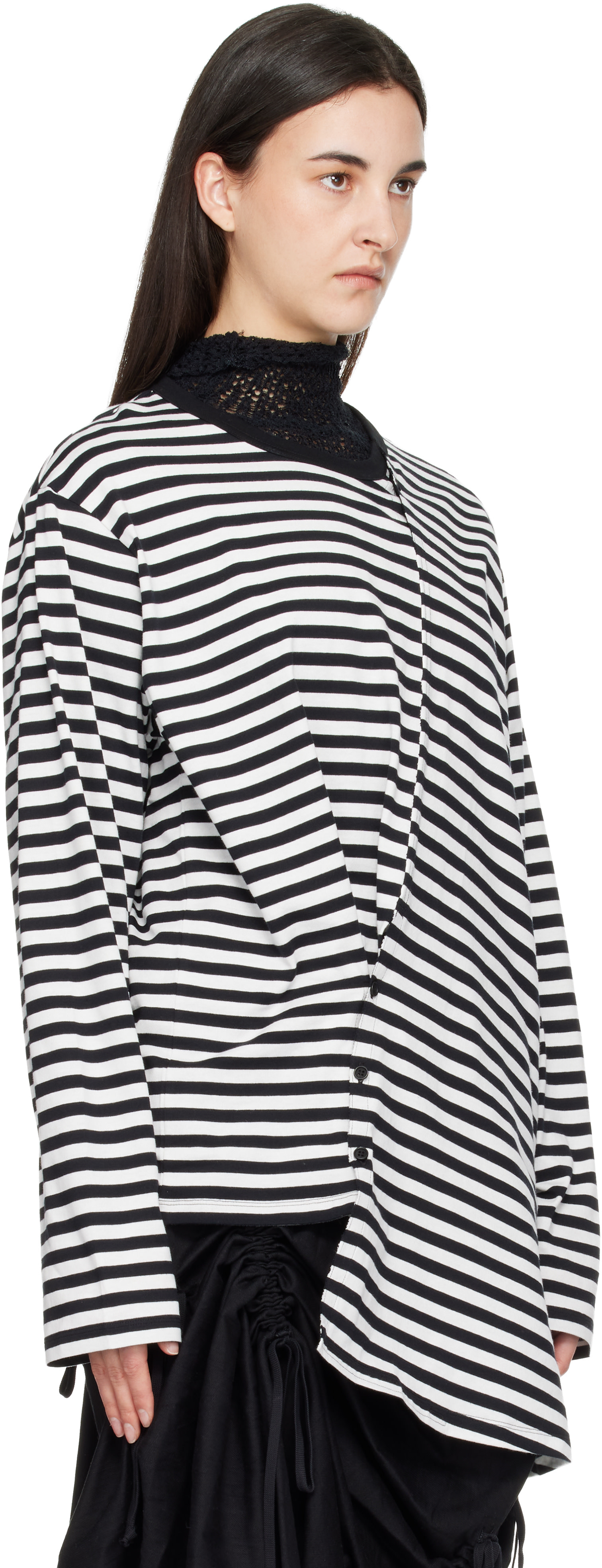 YOHJI YAMAMOTO: Black & White Paneled Long Sleeve T-shirt | SSENSE