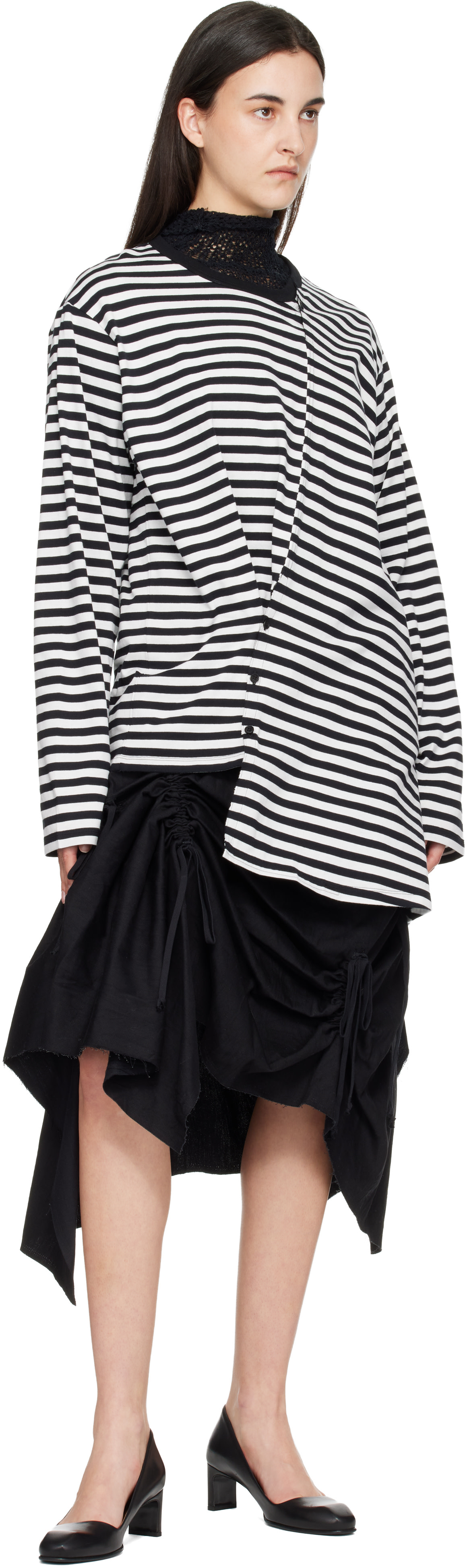 YOHJI YAMAMOTO: Black & White Paneled Long Sleeve T-shirt | SSENSE