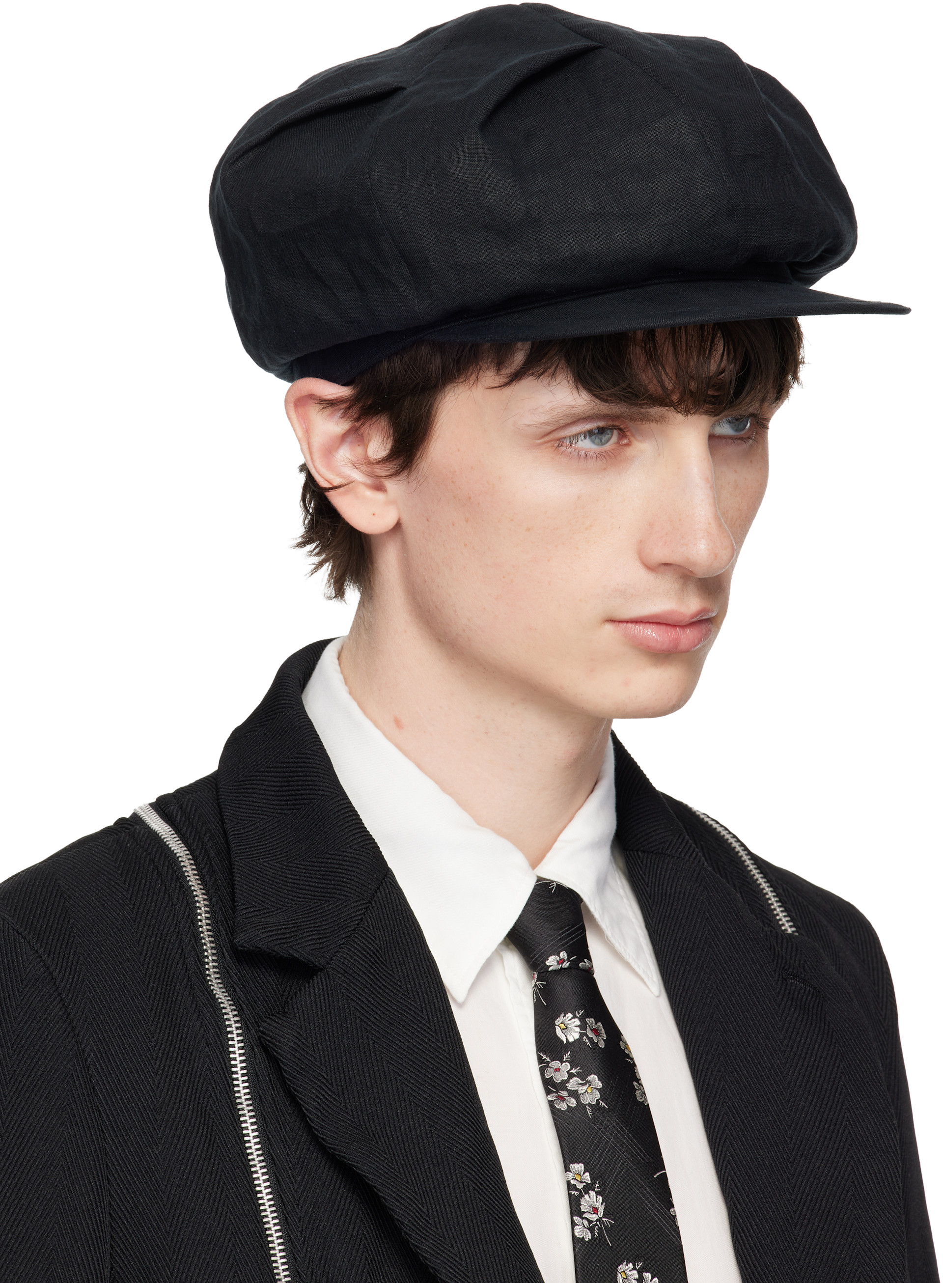YOHJI YAMAMOTO: Black Flax Flat Tuck Casquette Cap | SSENSE