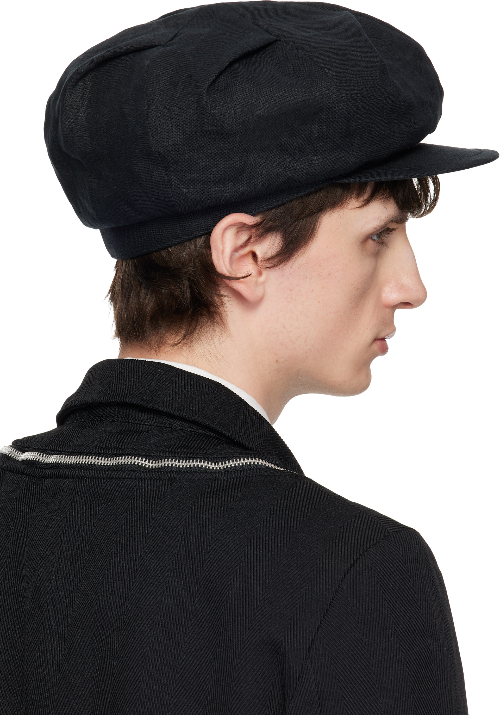 YOHJI YAMAMOTO: Black Flax Flat Tuck Casquette Cap | SSENSE Canada