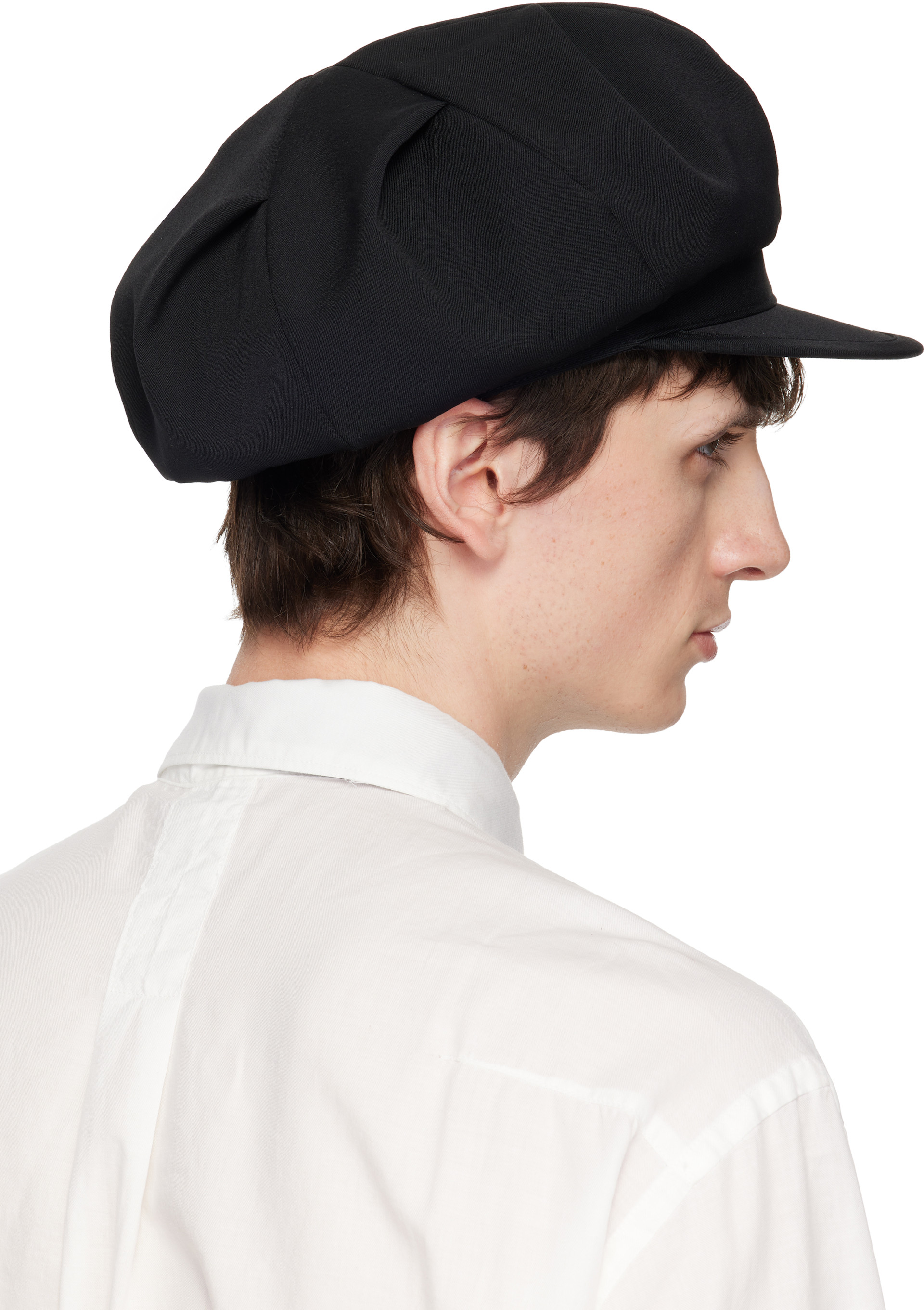 YOHJI YAMAMOTO: ブラック Wool Gabardine Tuck Casquette キャップ