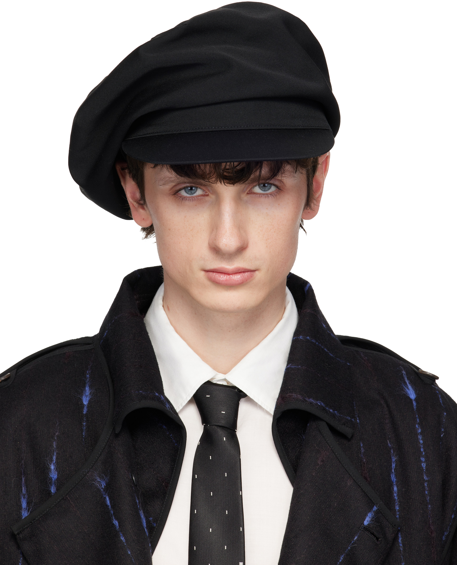 YOHJI YAMAMOTO: Black Gabardine Darts Casquette Cap | SSENSE