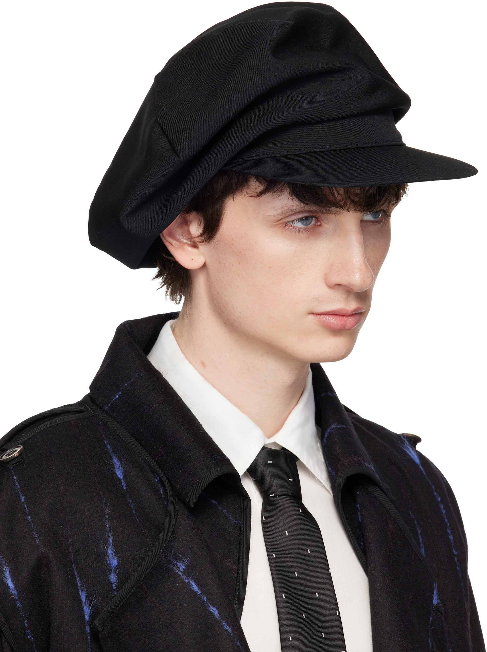 YOHJI YAMAMOTO: Black Gabardine Darts Casquette Cap | SSENSE