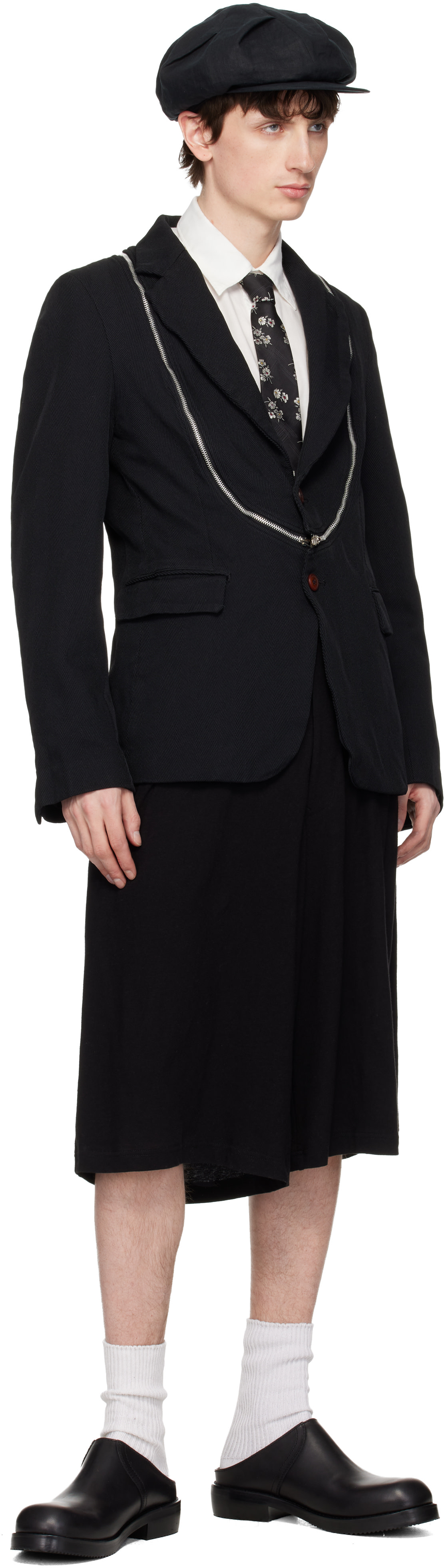 YOHJI YAMAMOTO: Black Flower Plaid JQ Derby Tie | SSENSE