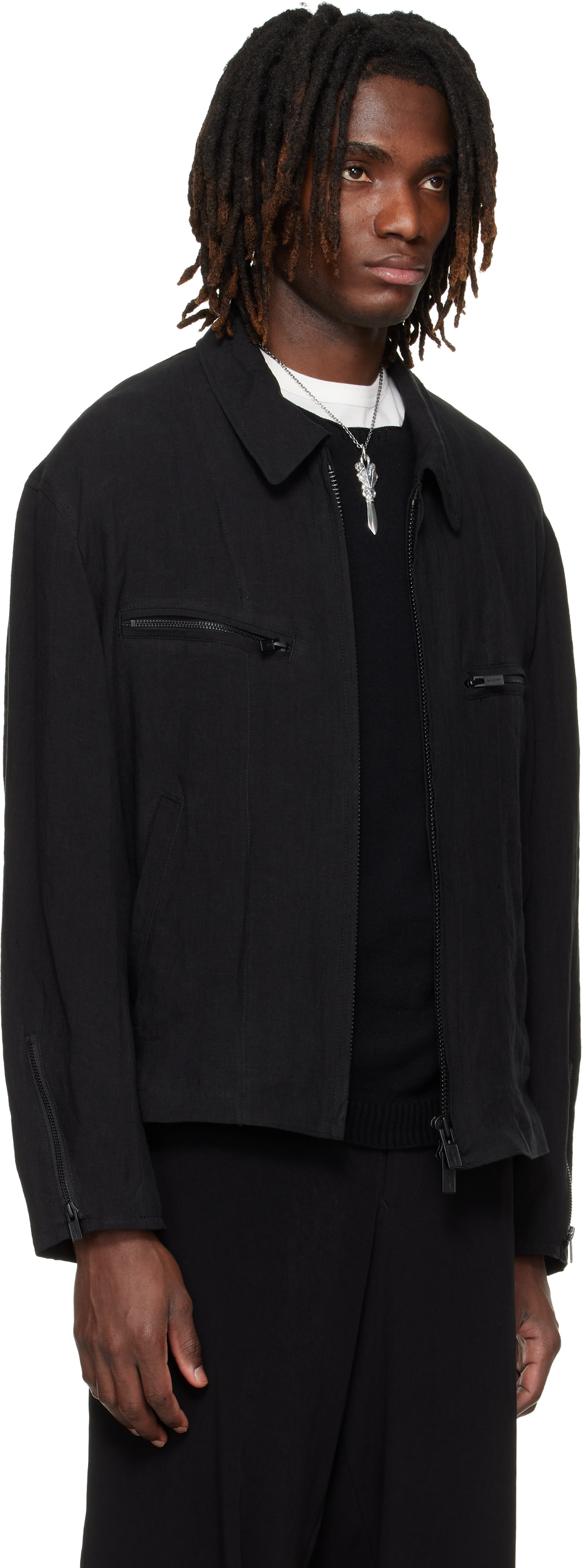 YOHJI YAMAMOTO: ブラック ジップ ブルゾンジャケット | SSENSE 日本