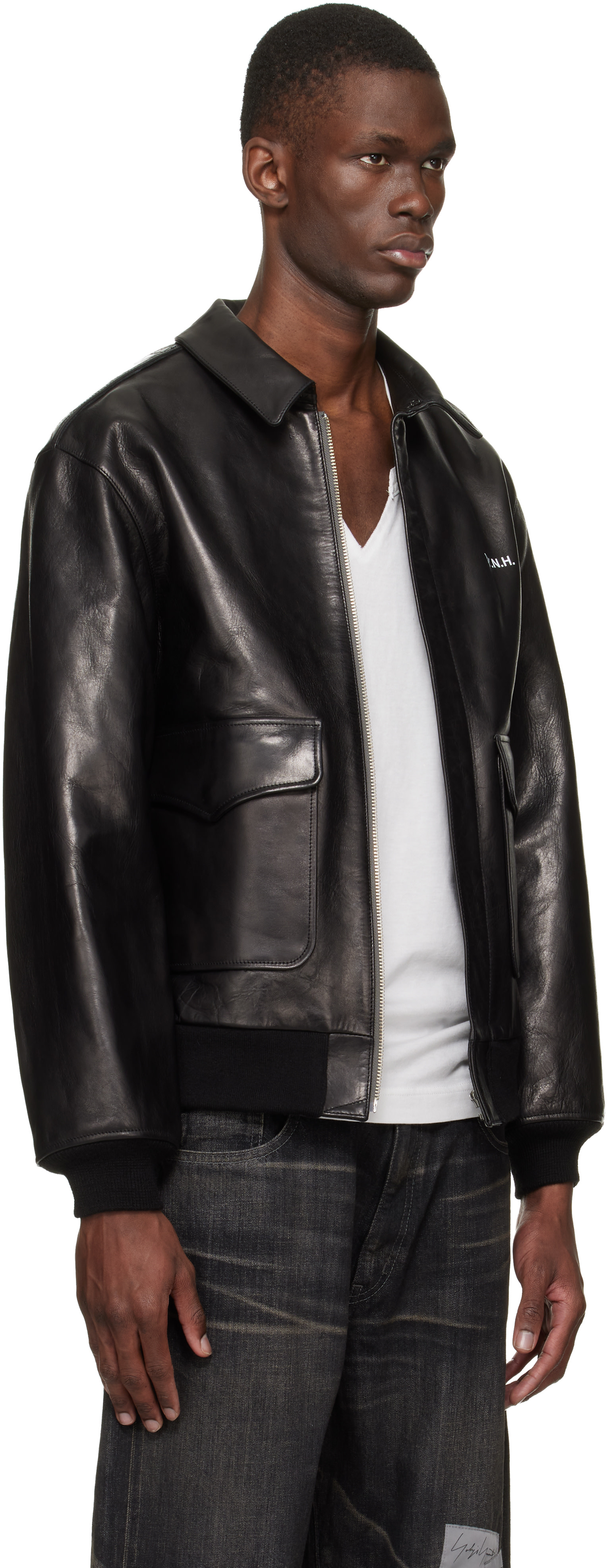YOHJI YAMAMOTO: Black Neighborhood Edition Leather Jacket | SSENSE