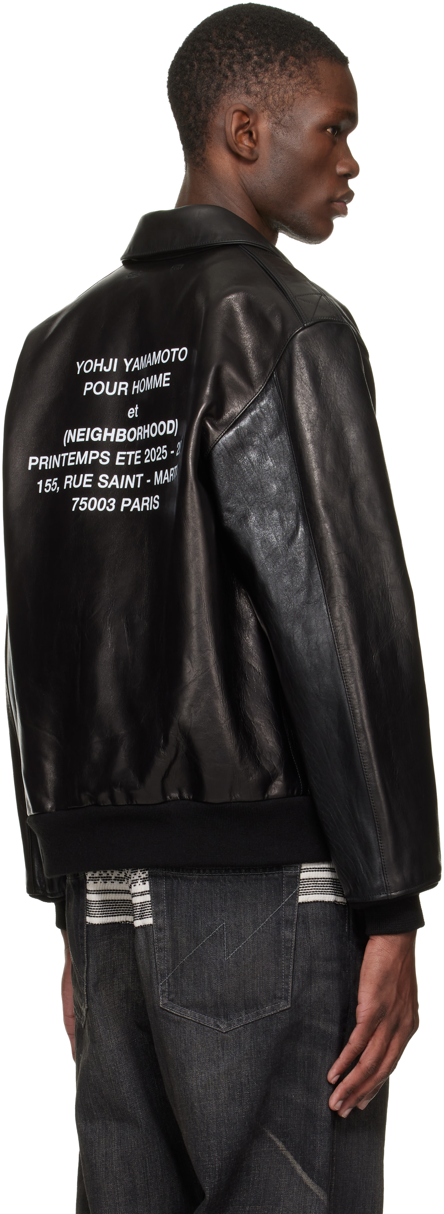 YOHJI YAMAMOTO: Black Neighborhood Edition Leather Jacket | SSENSE YOHJI YAMAMOTO: Black Neighborhood Edition Leather Jacket | SSENSE