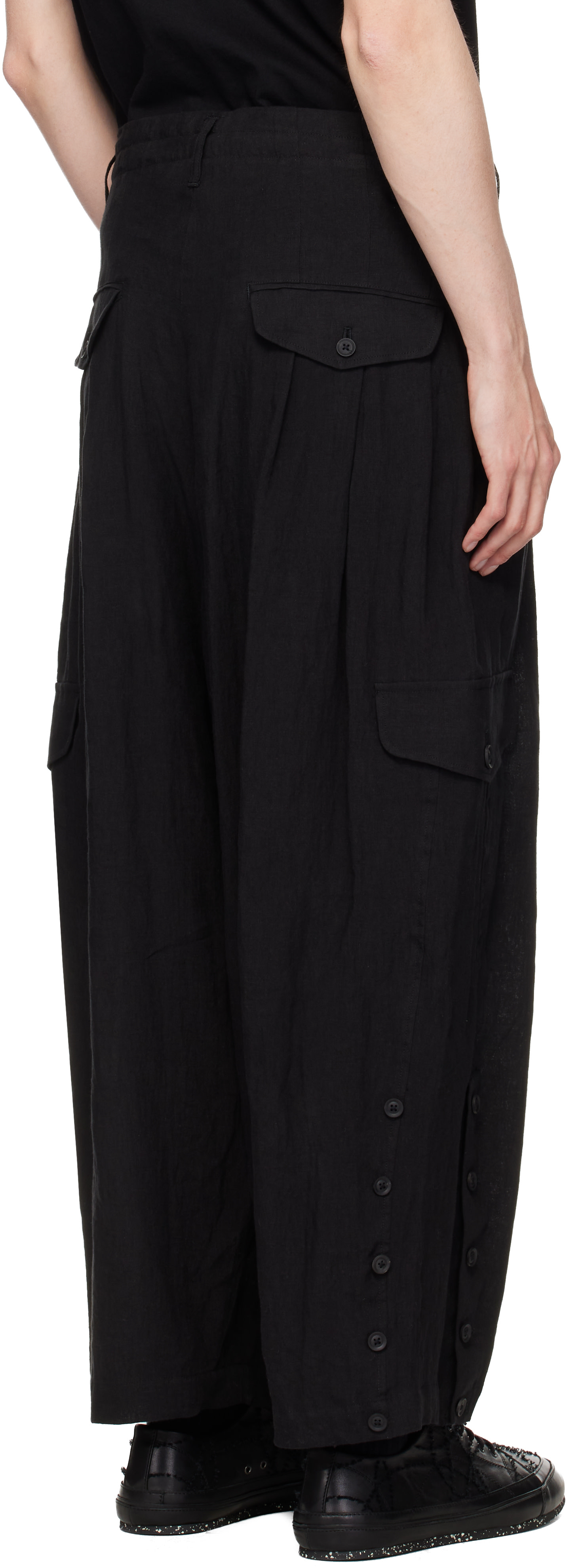 YOHJI YAMAMOTO - 블랙 리넨 카고 팬츠