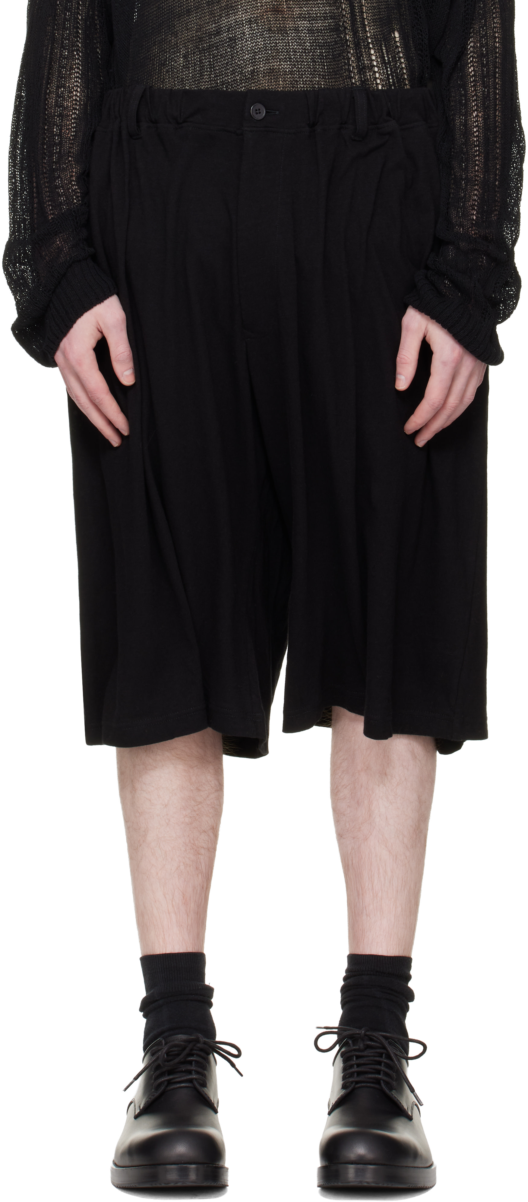 YOHJI YAMAMOTO: Black Cotton & Linen Jersey Shorts | SSENSE