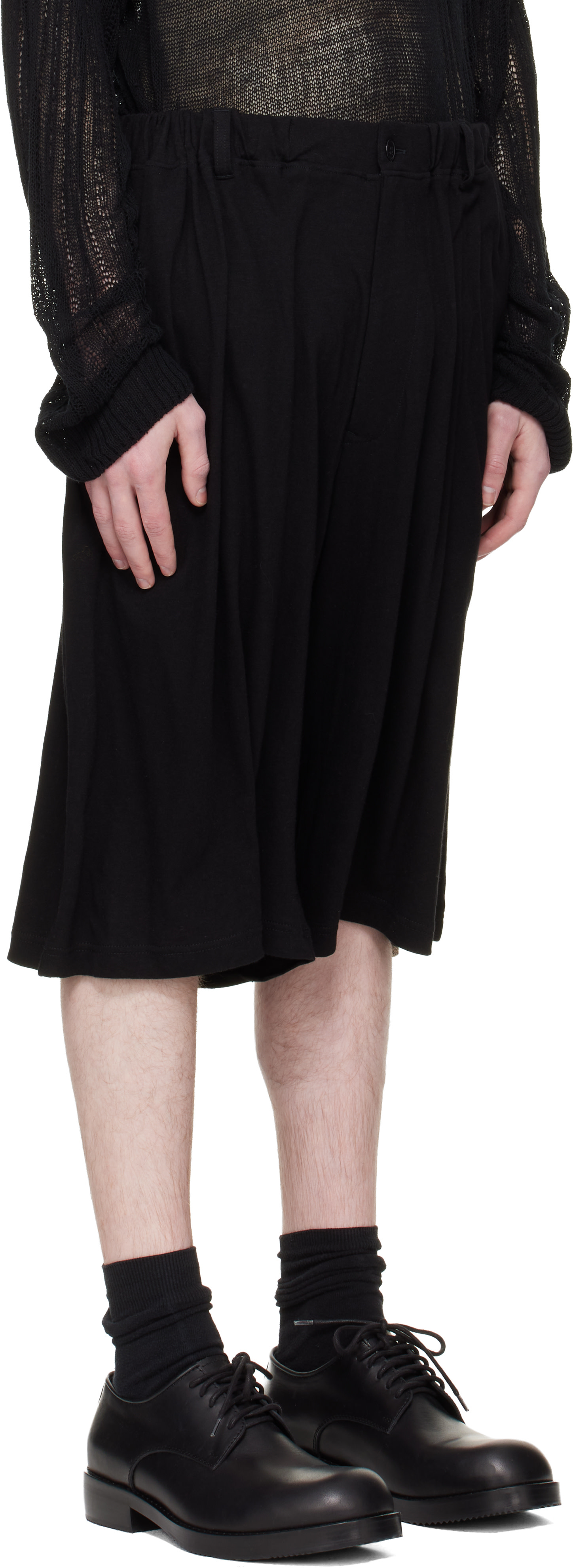 YOHJI YAMAMOTO: Black Cotton & Linen Jersey Shorts | SSENSE