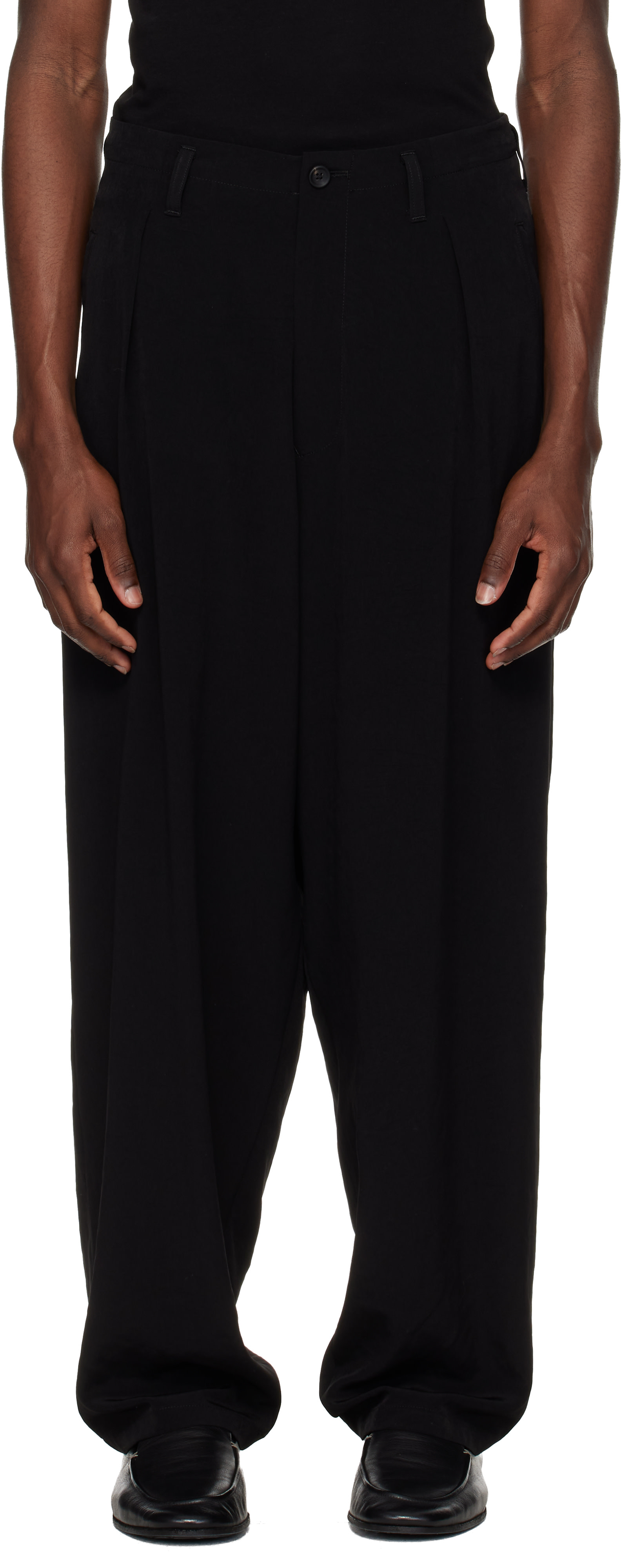 YOHJI YAMAMOTO: Black TA Tuxedo 1 Tuck Trousers | SSENSE